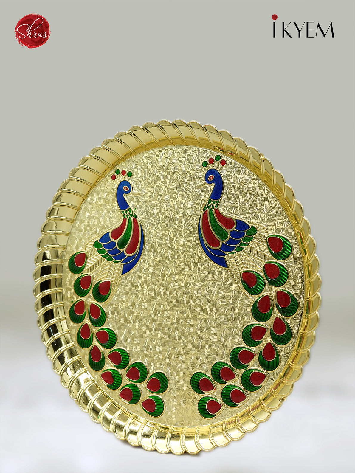 Meenakari Peacock Pooja Thali Plate - Pooja Article