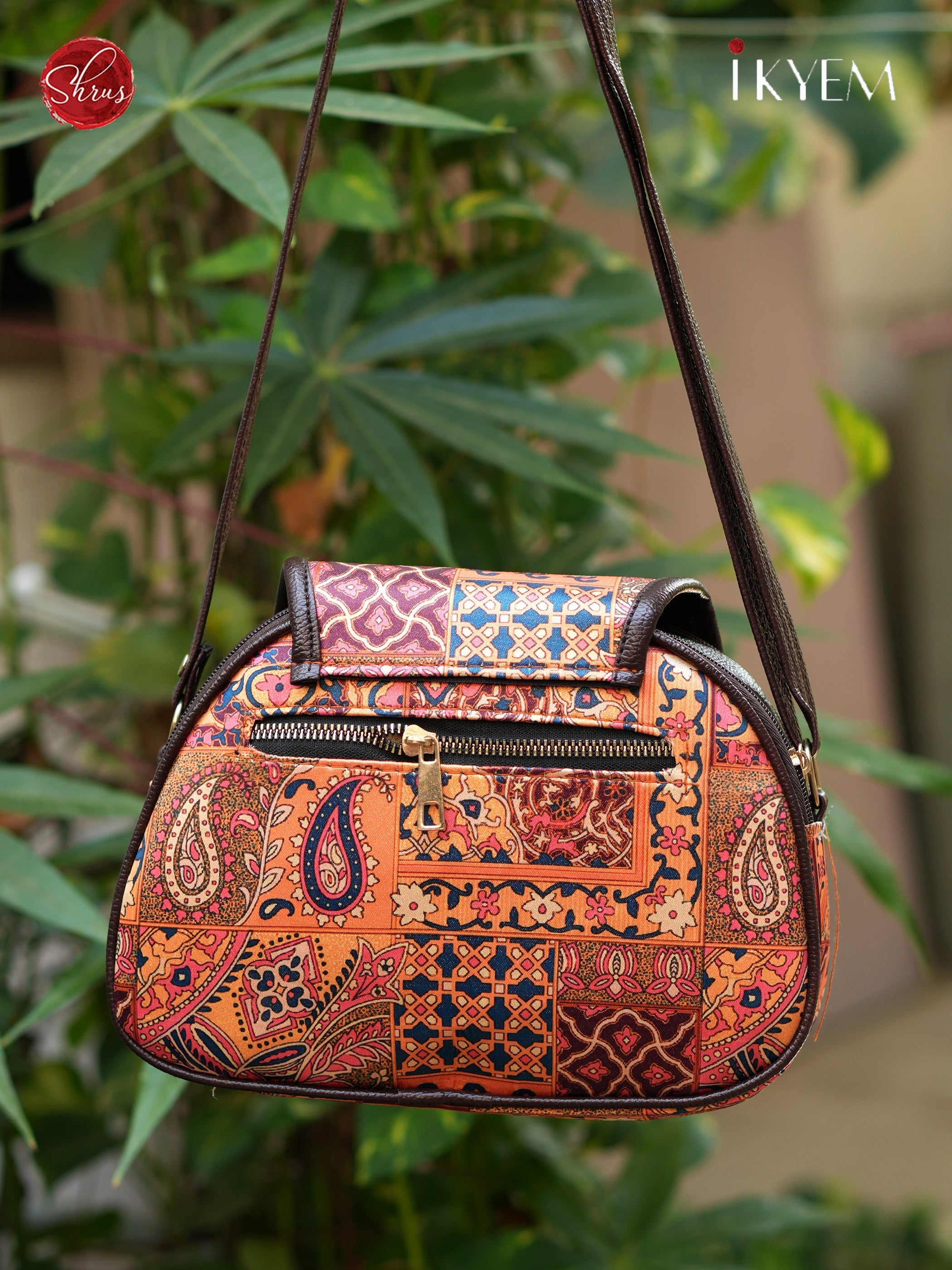 Orange printed hand bag