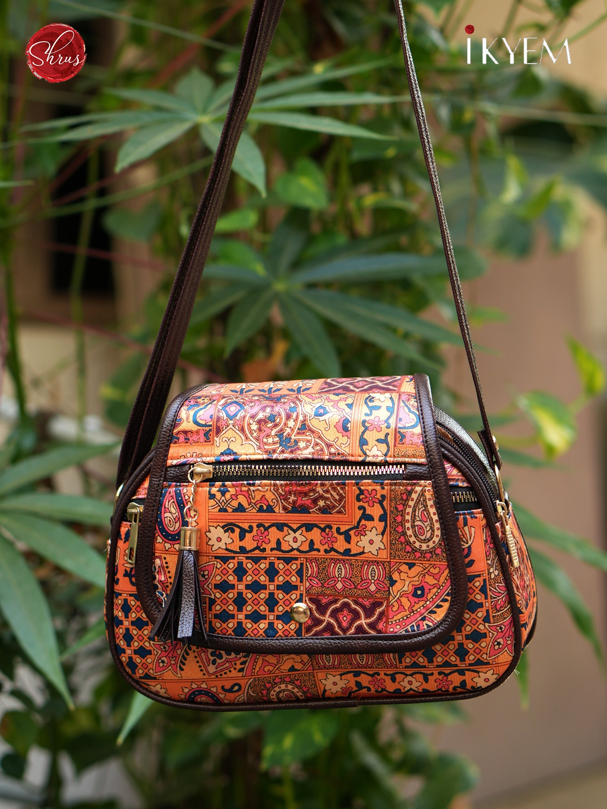 Orange printed hand bag