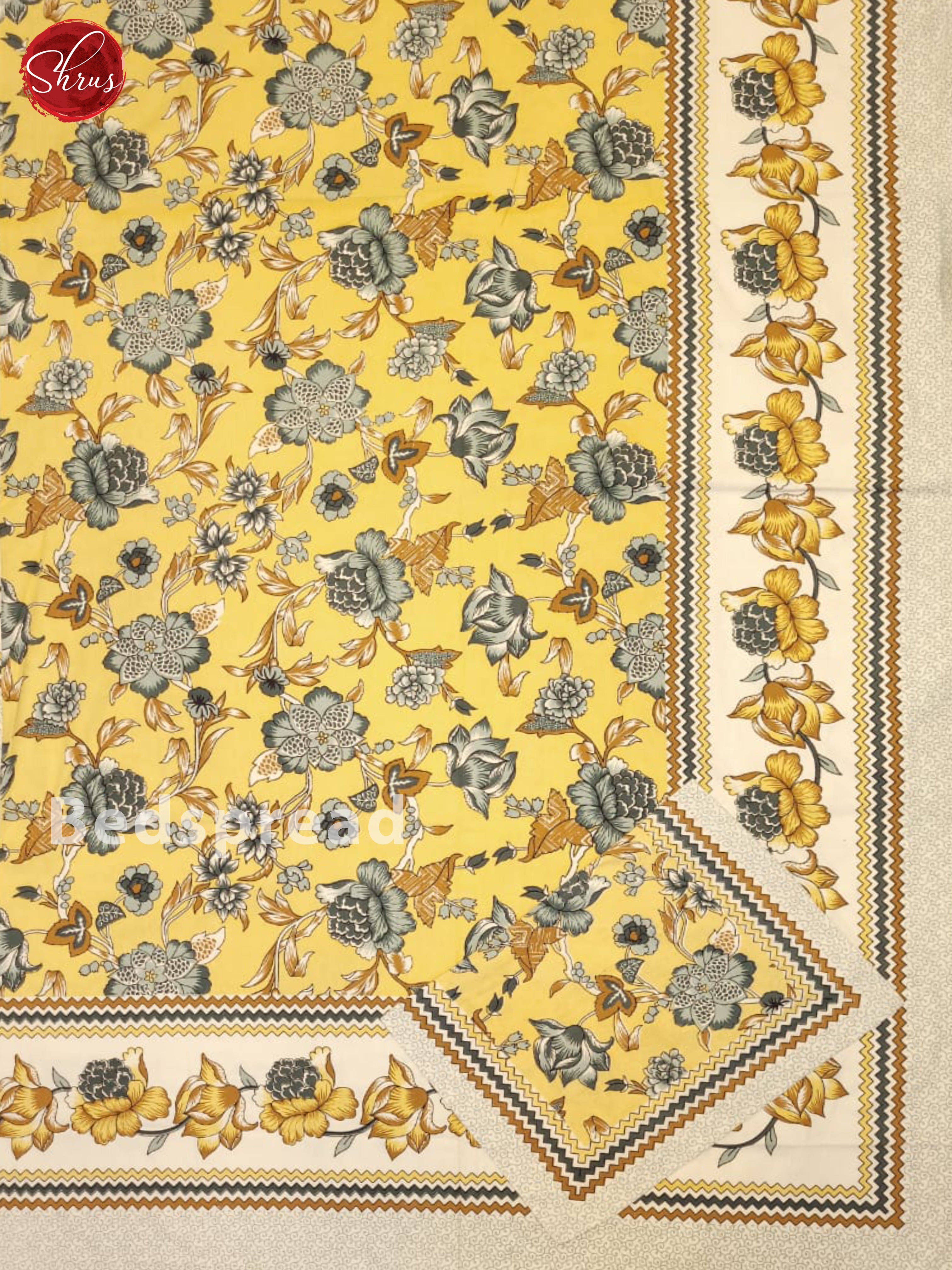 Yellow & Cream- Jaipuri printed Double Bed Spread