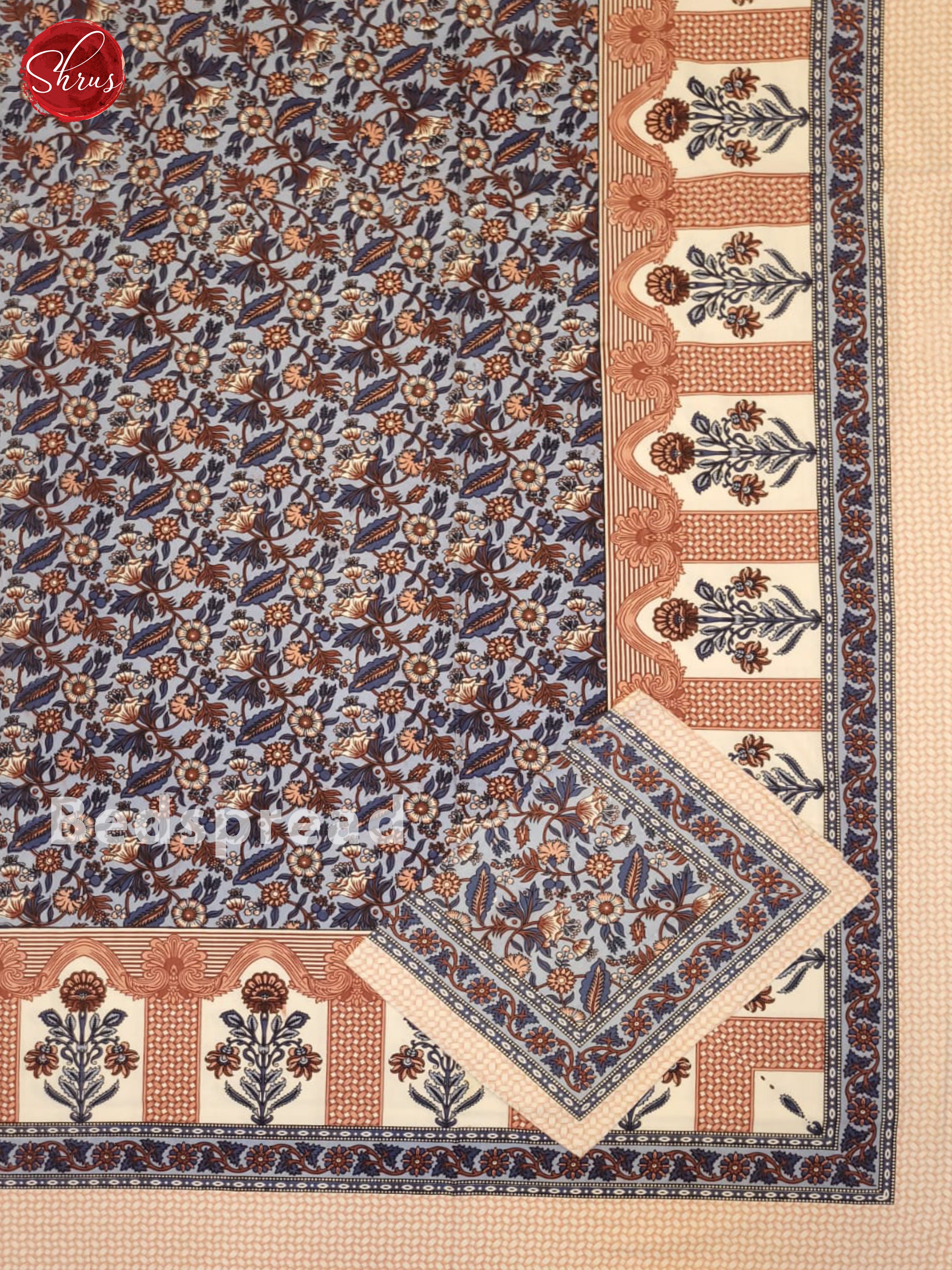 Blue & Cream- Jaipuri Printed Double Bed Spread