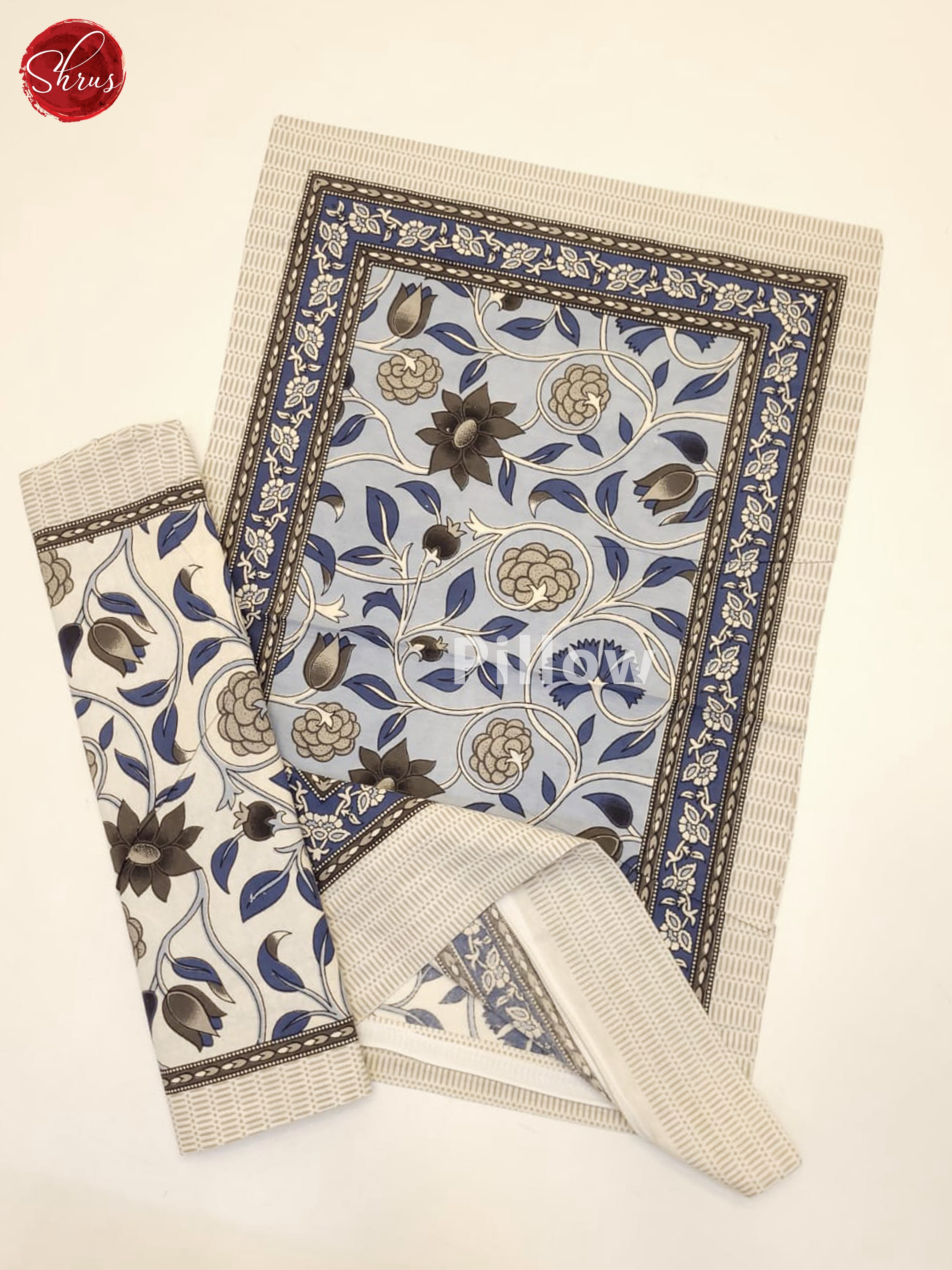 Blue & Cream- Jaipuri Printed Double Bed Spread