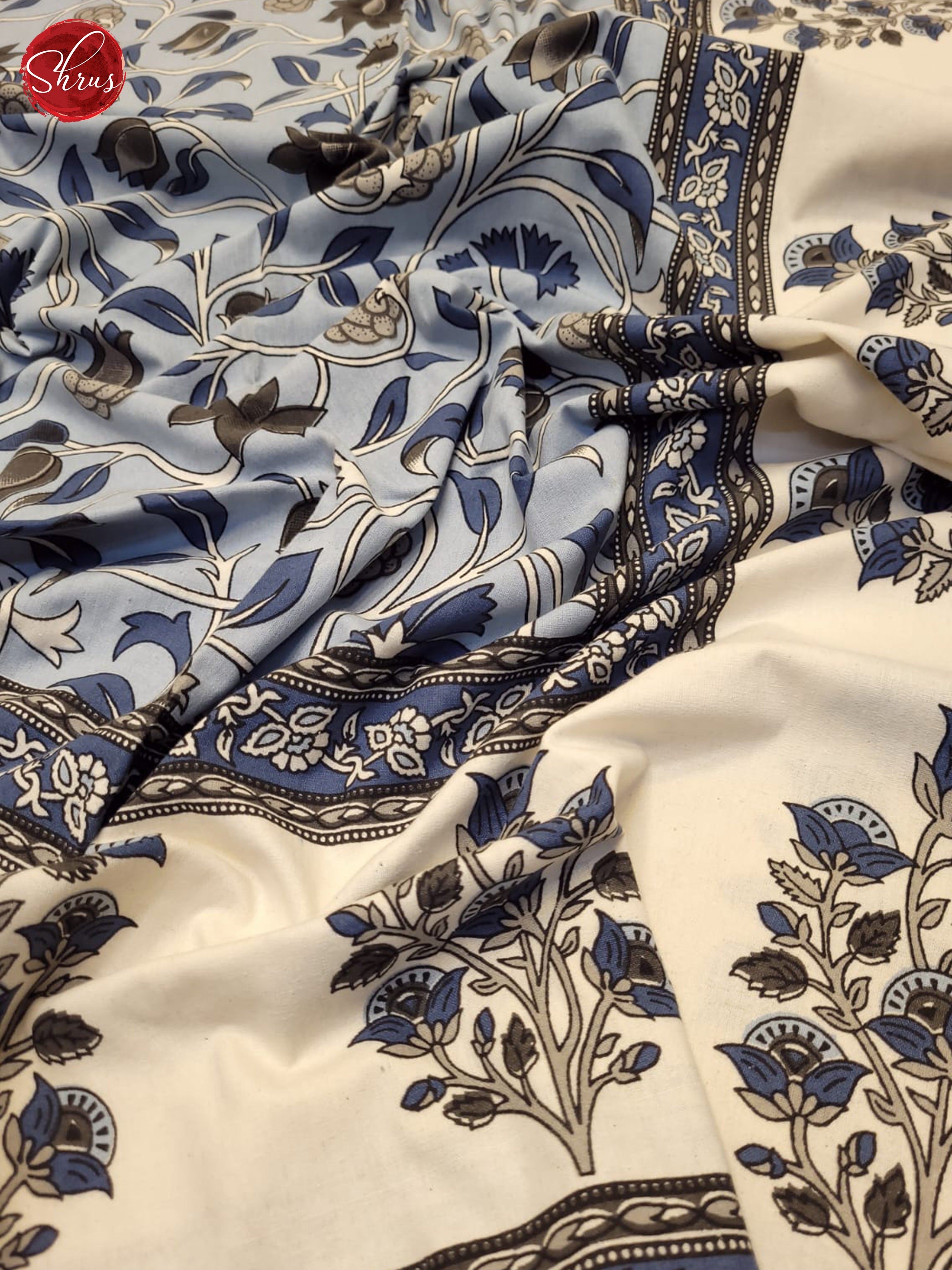 Blue & Cream- Jaipuri Printed Double Bed Spread