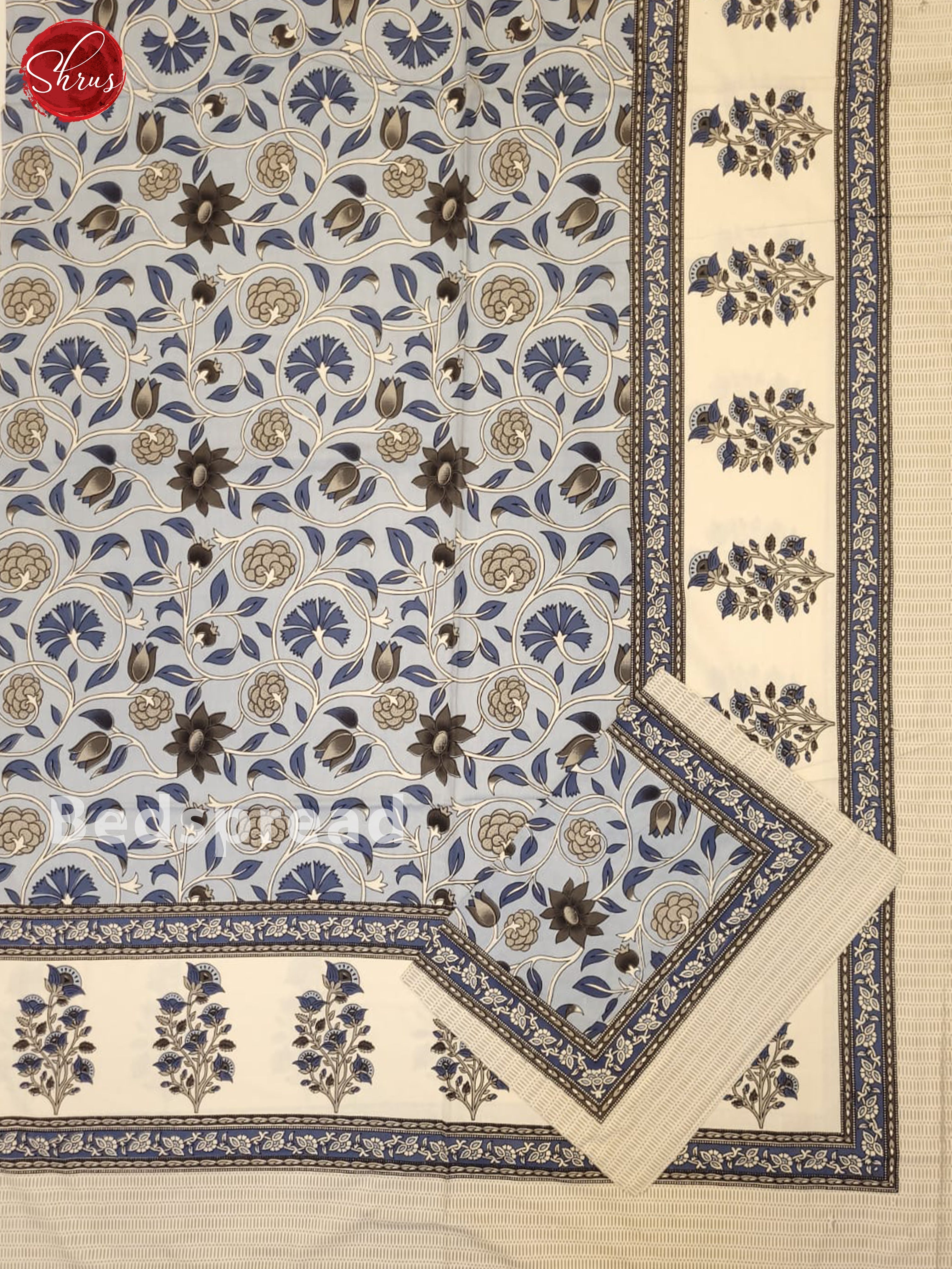 Blue & Cream- Jaipuri Printed Double Bed Spread