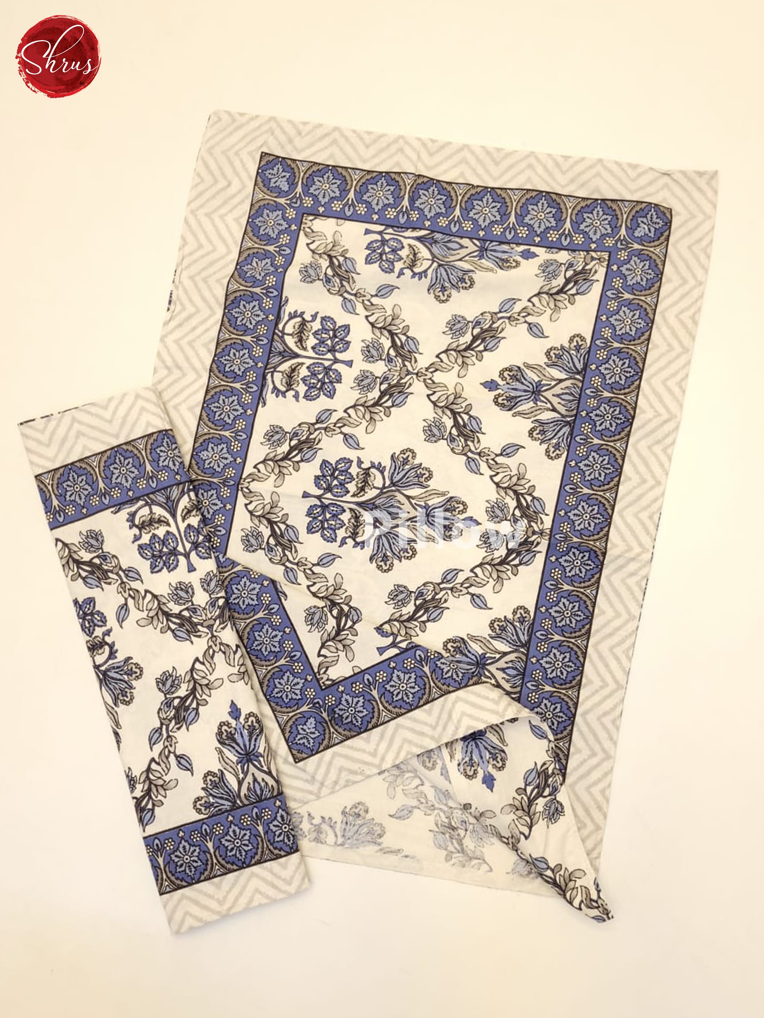 Cream & Blue- Jaipuri Printed Double Bed Spread