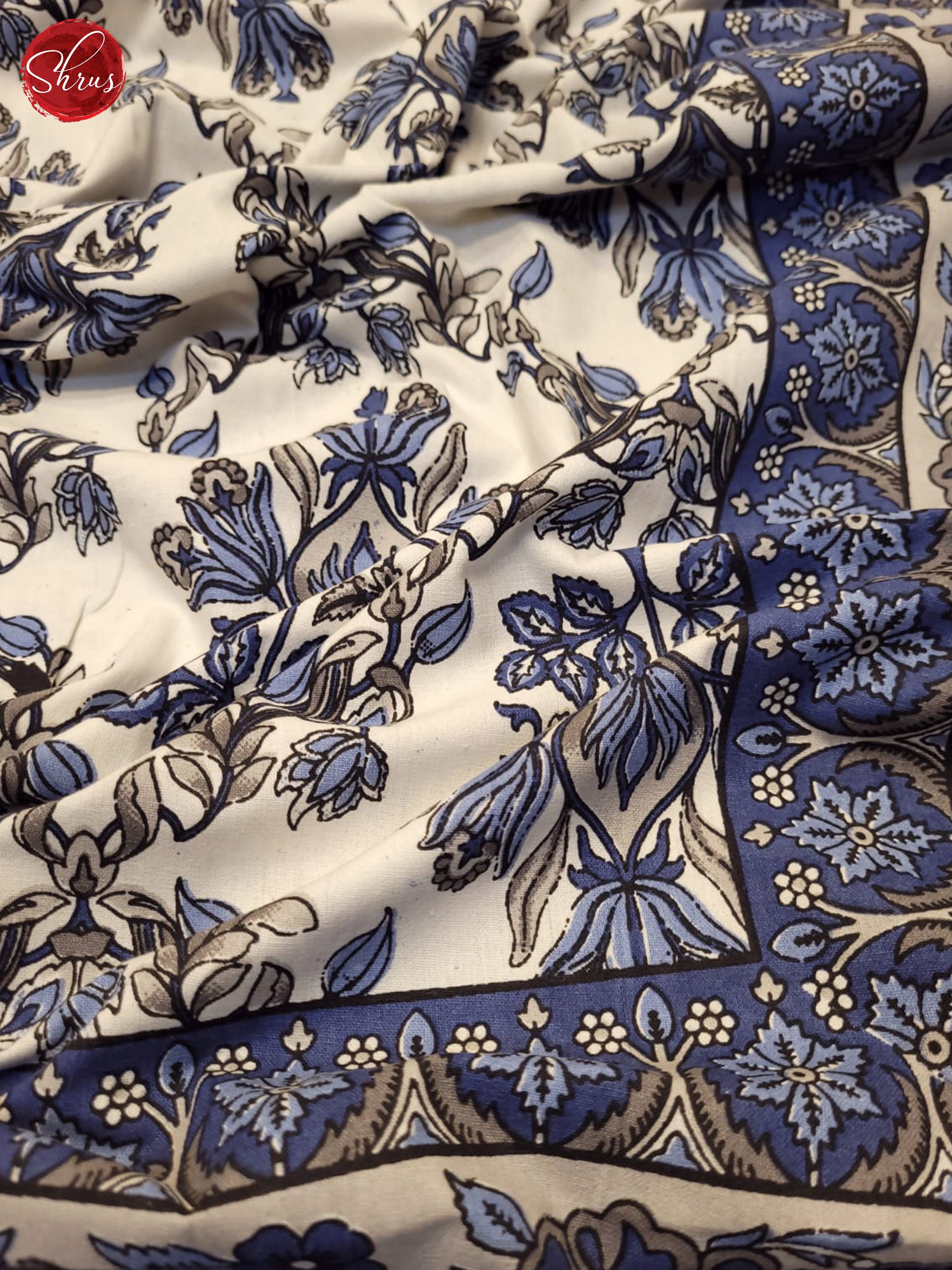 Cream & Blue- Jaipuri Printed Double Bed Spread