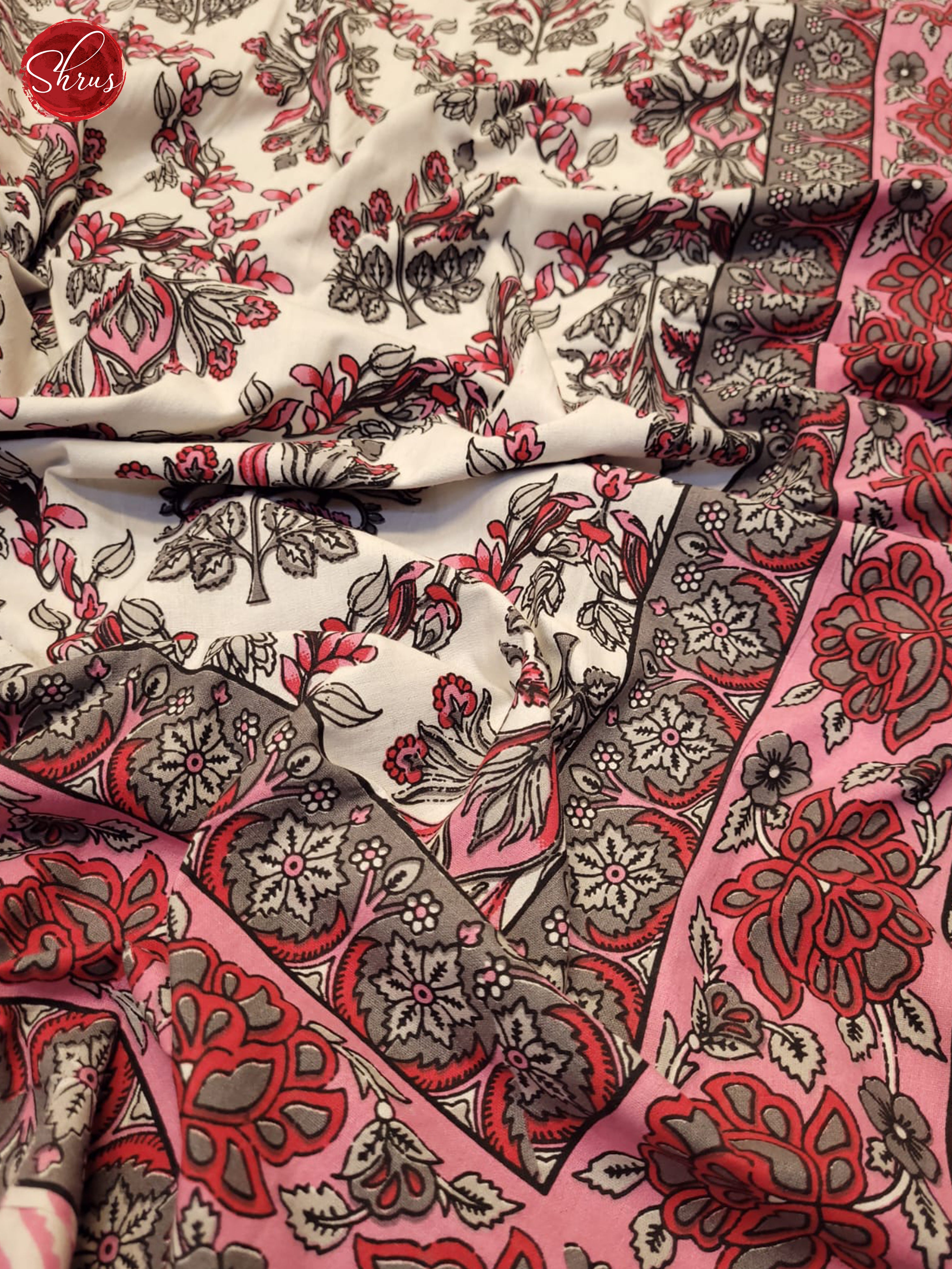 Cream & Pink- Jaipuri Printed Double Bed Spread