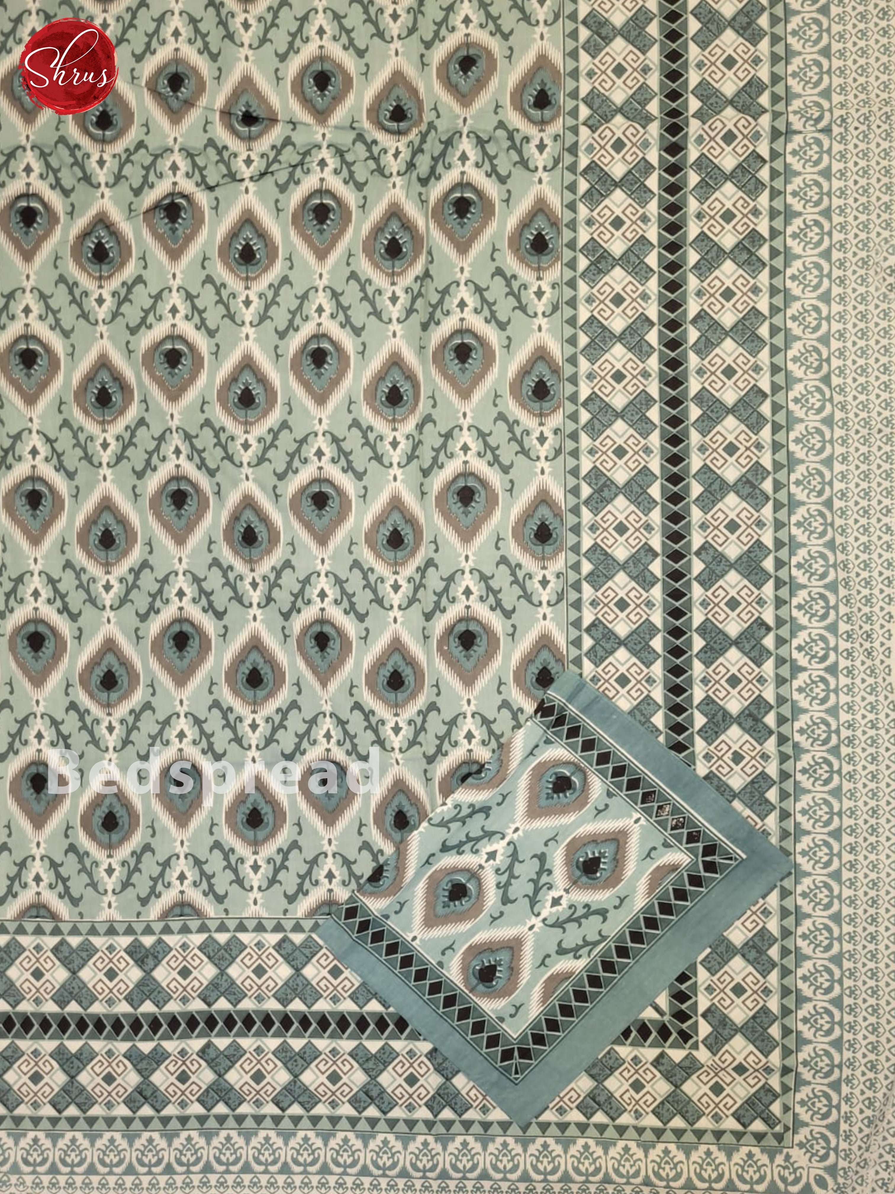 Dusty Bluish Grey - Jaipuri Printed Double Bed Spread