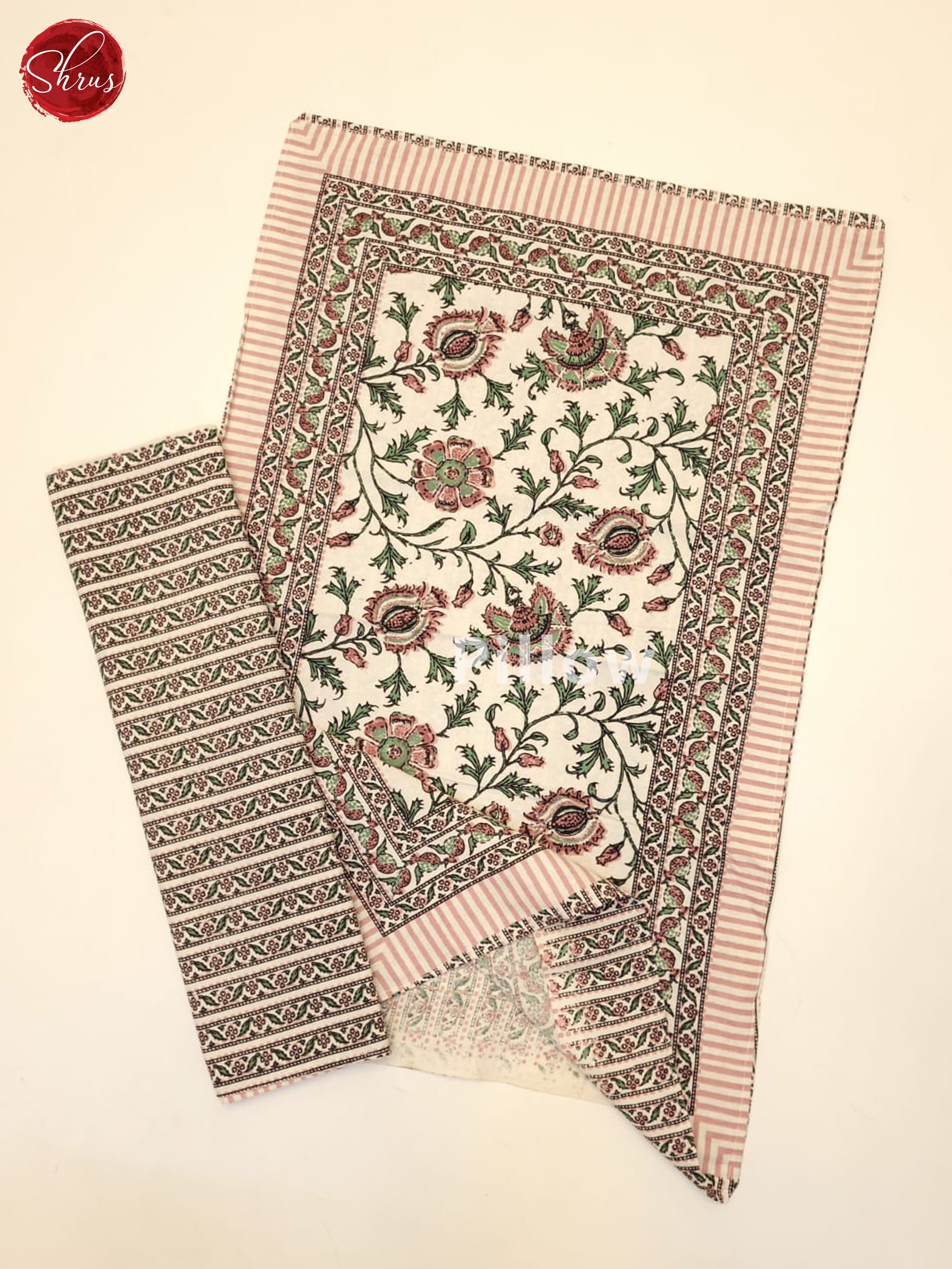 Cream & Pink- Jaipuri Printed Double Bed Spread