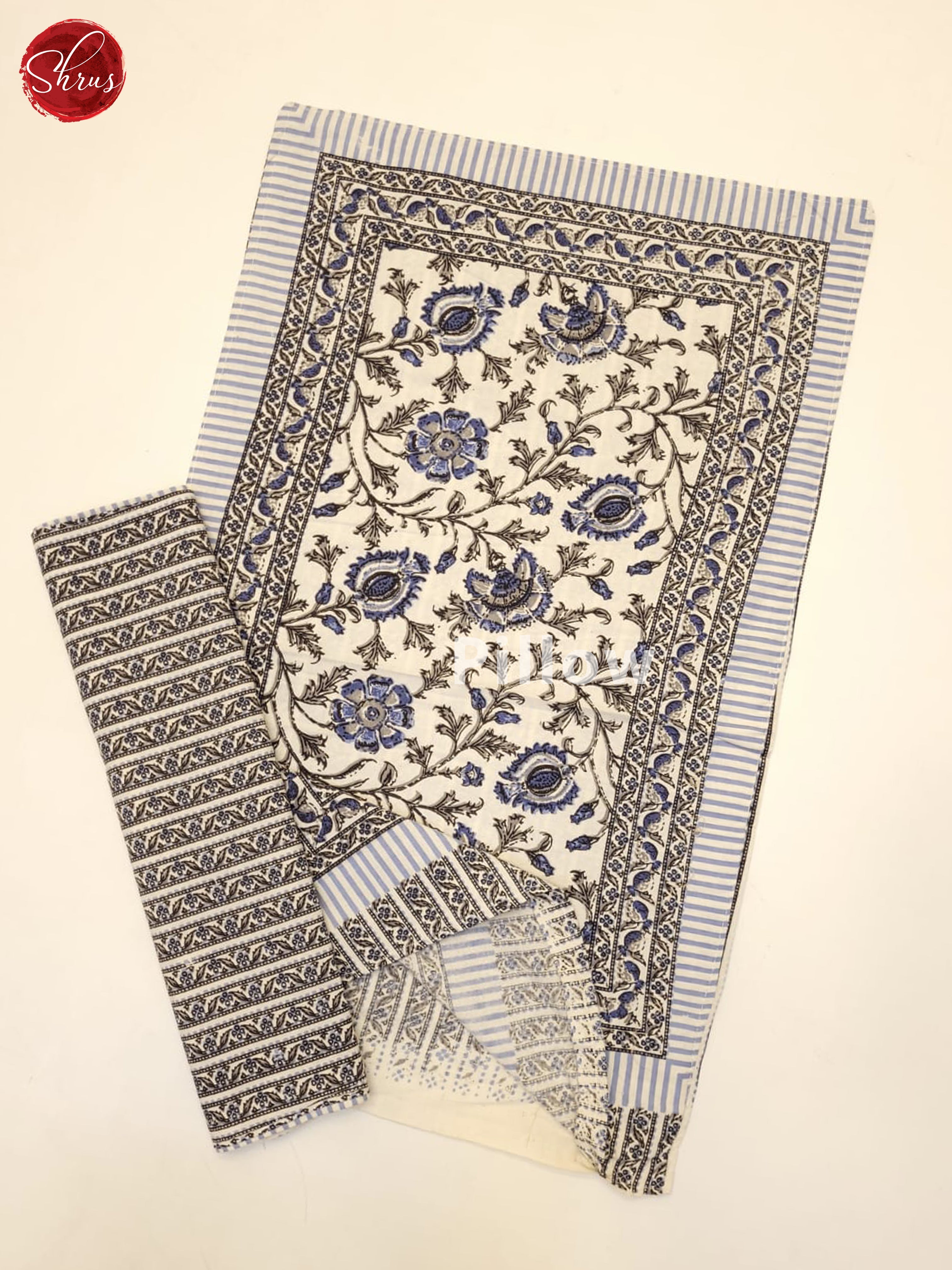 Cream & Blue - Jaipuri Printed Double Bed Spread