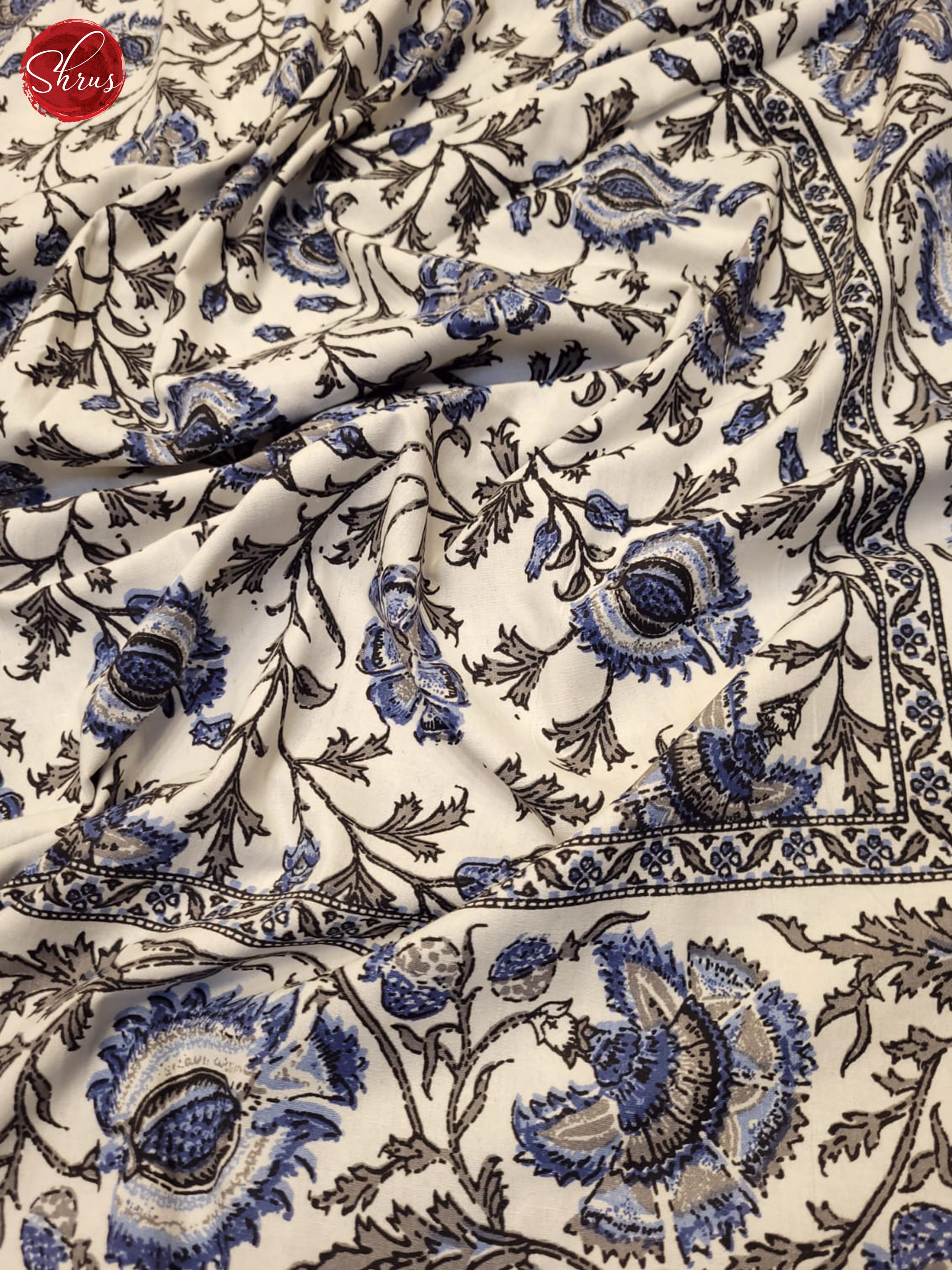 Cream & Blue - Jaipuri Printed Double Bed Spread