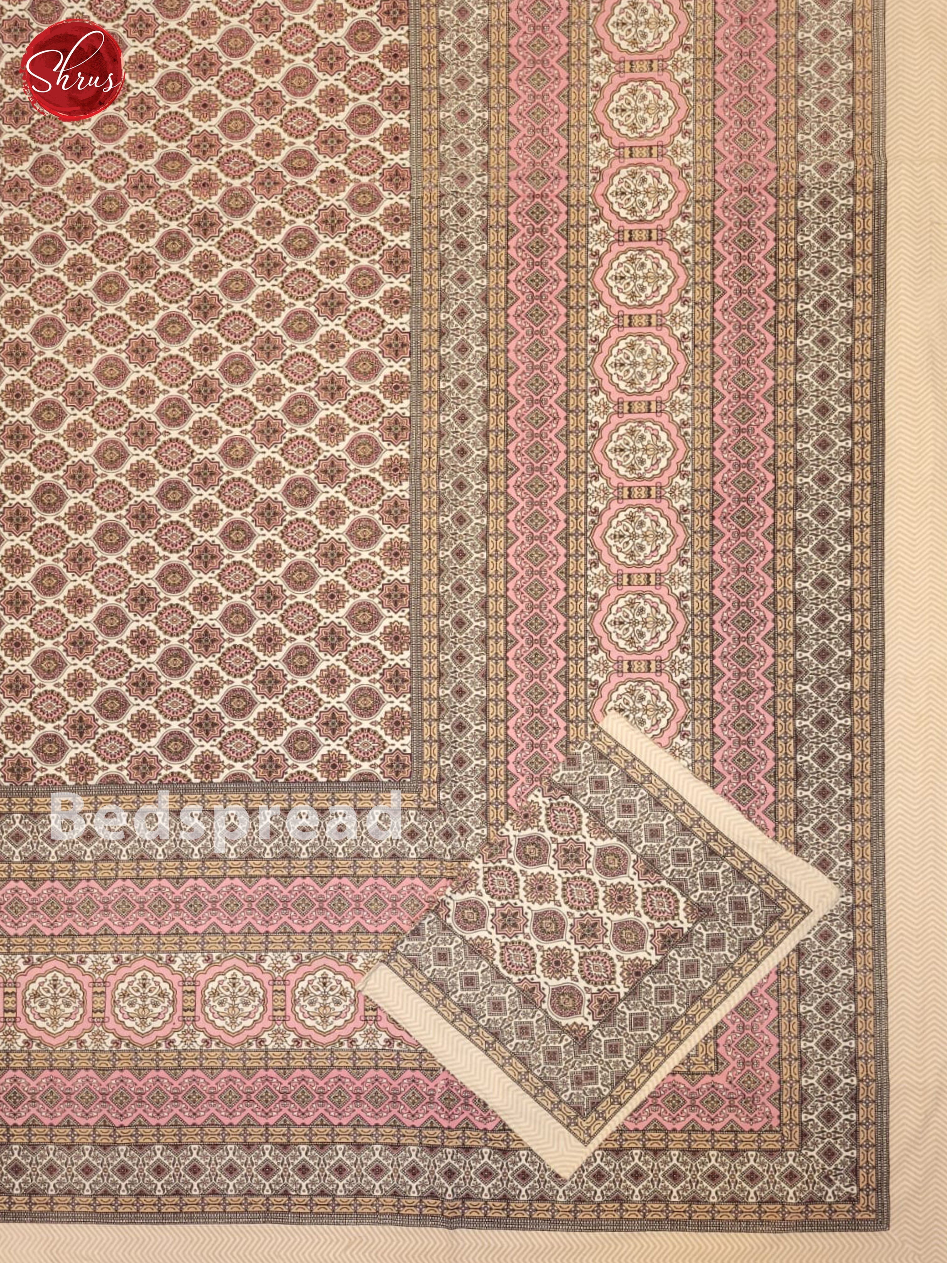 Cream & Pink- Jaipuri Printed Double Bed Spread