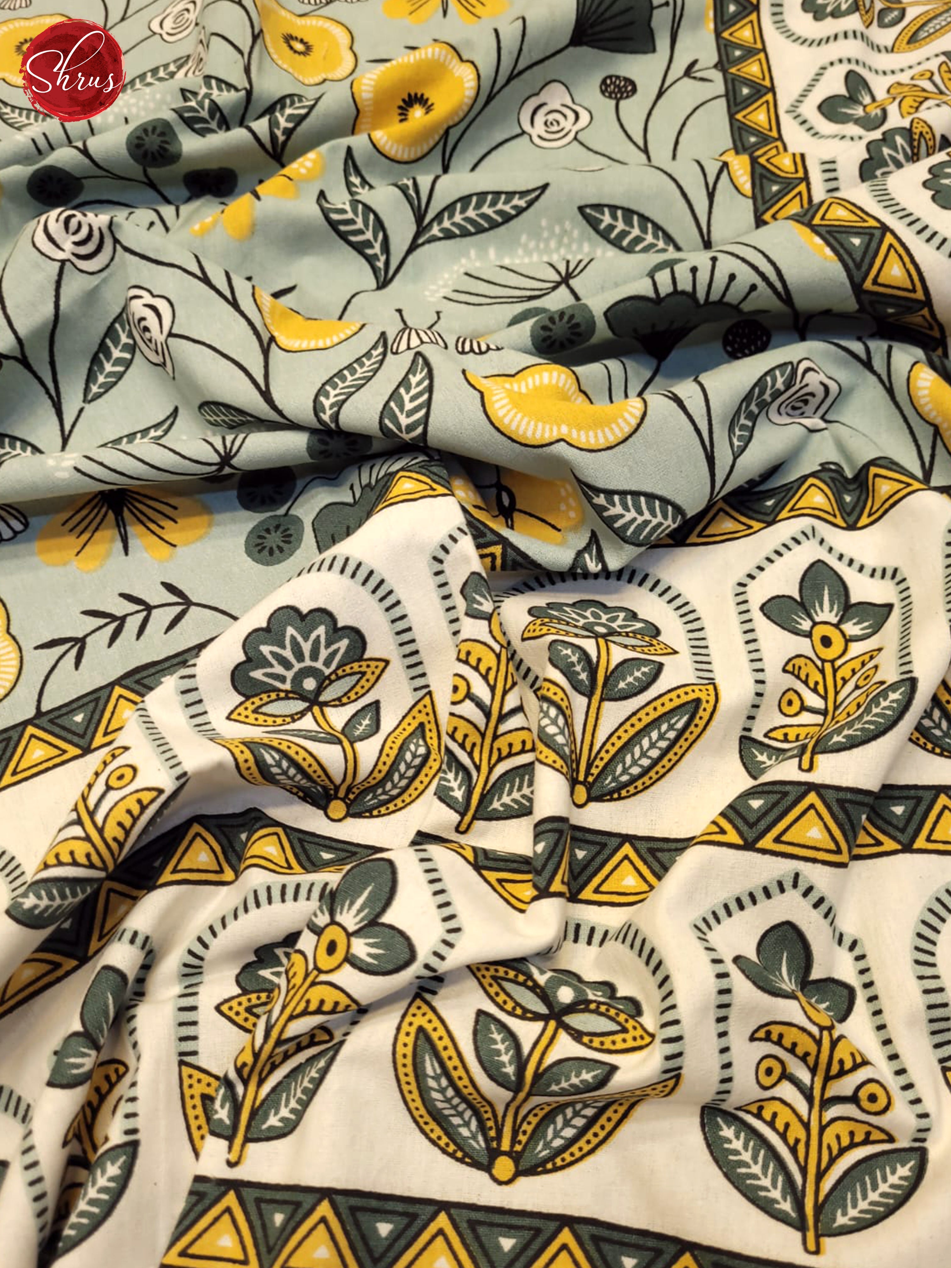 Light Greenish Grey & Cream - Jaipuri Printed Double Bed Spread