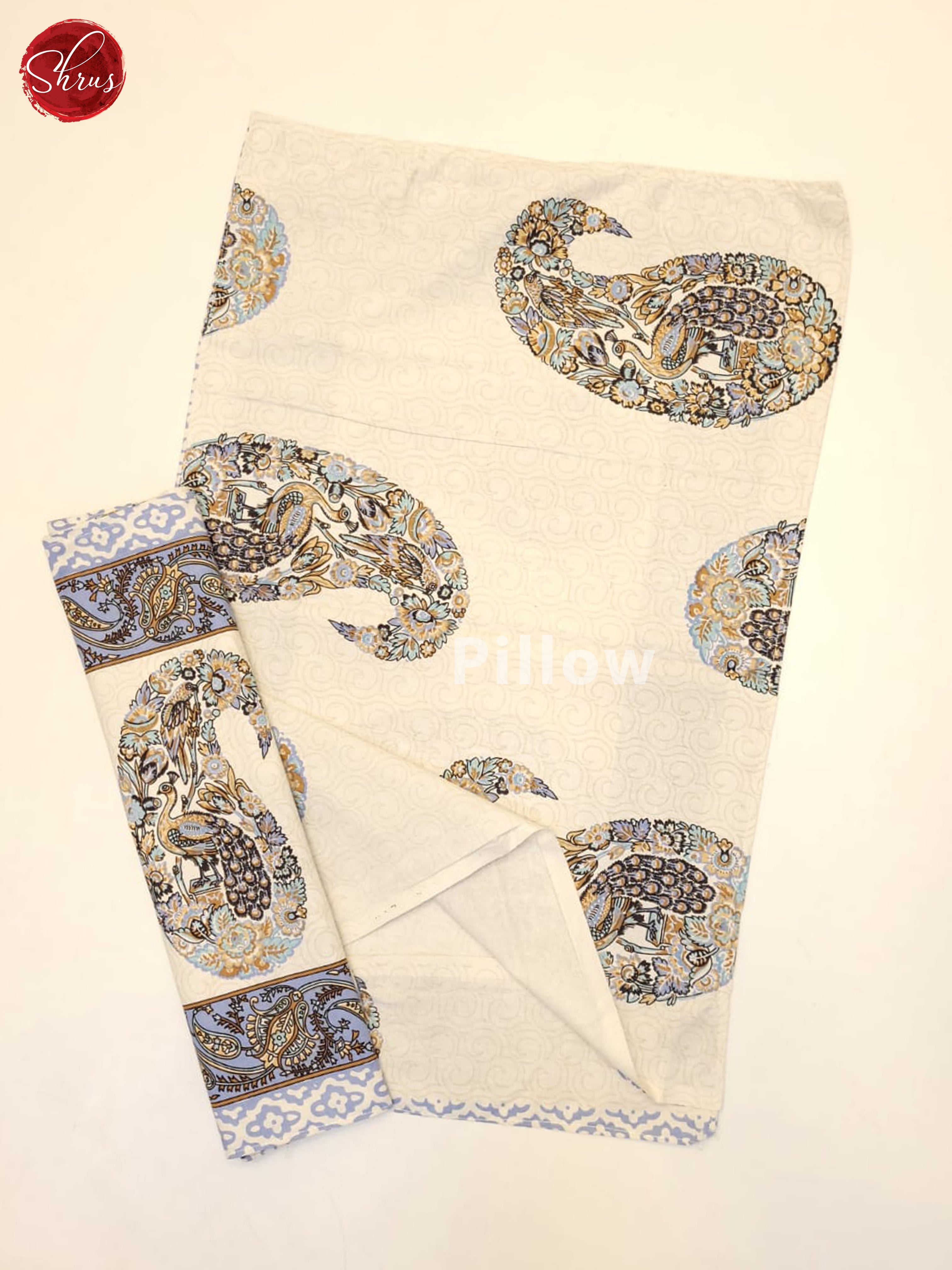 Cream & Blue- Jaipuri Printed Double Bed Spread