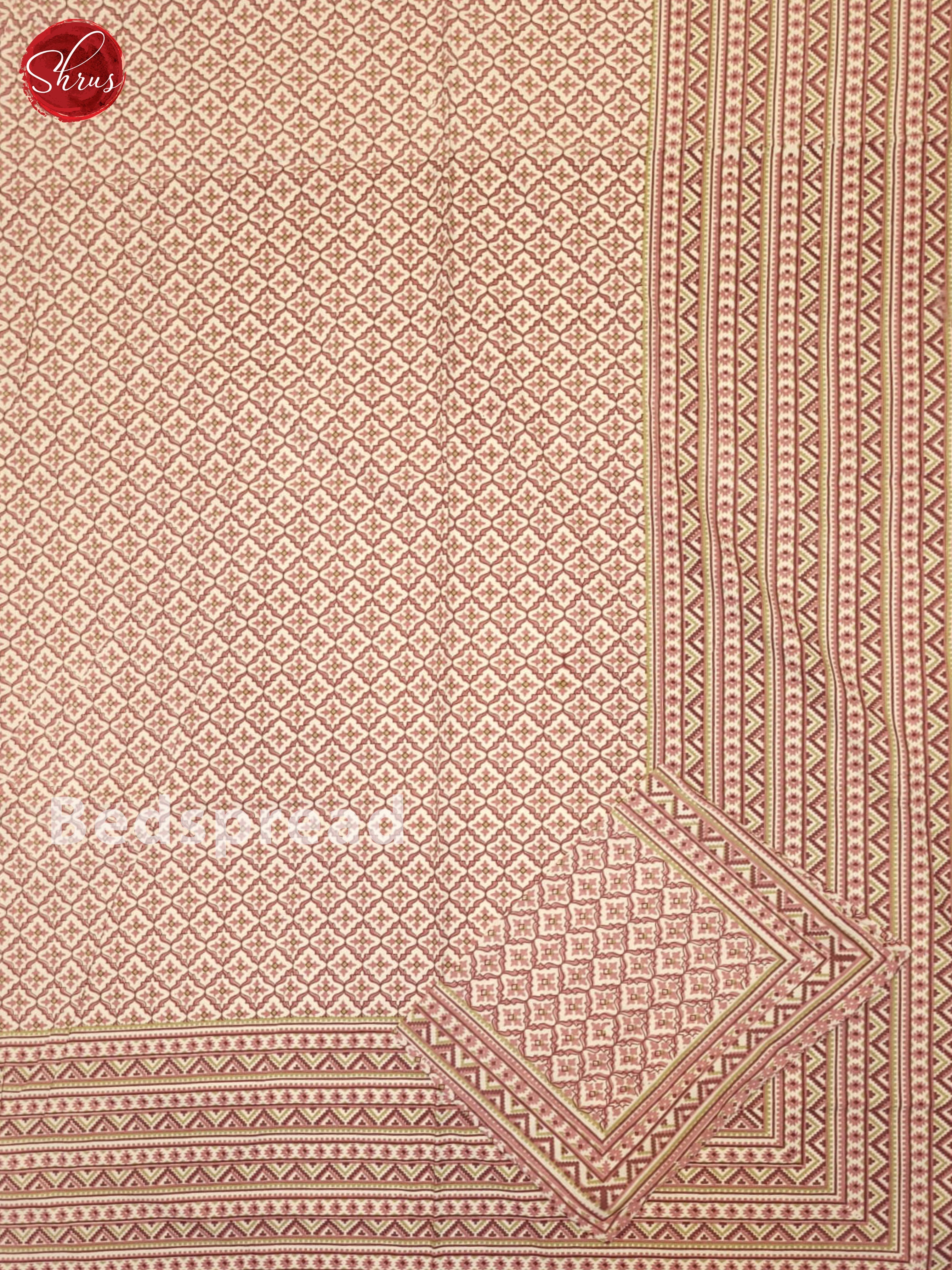 Cream & Pink- Jaipuri printed Double Bed Spread