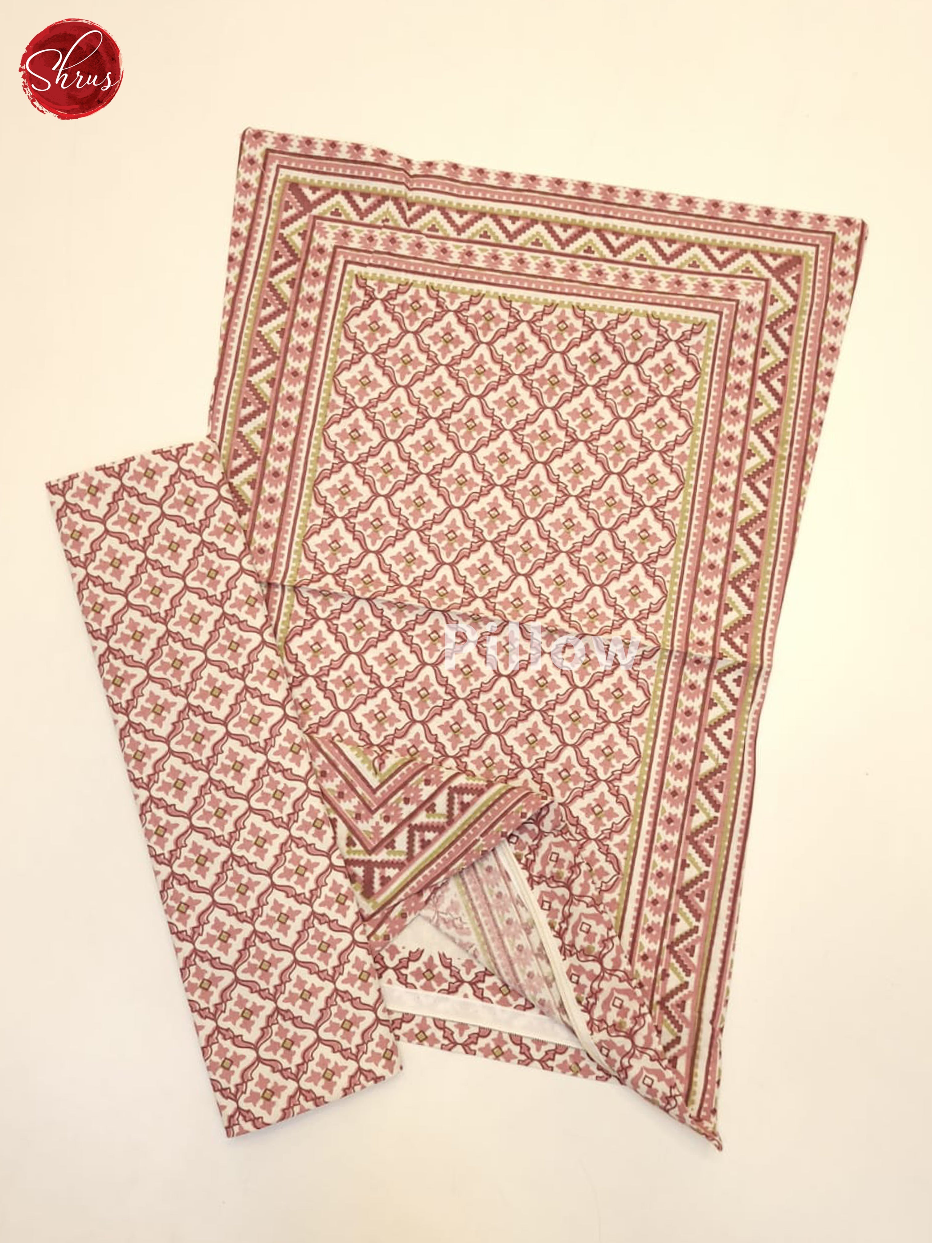 Cream & Pink- Jaipuri printed Double Bed Spread