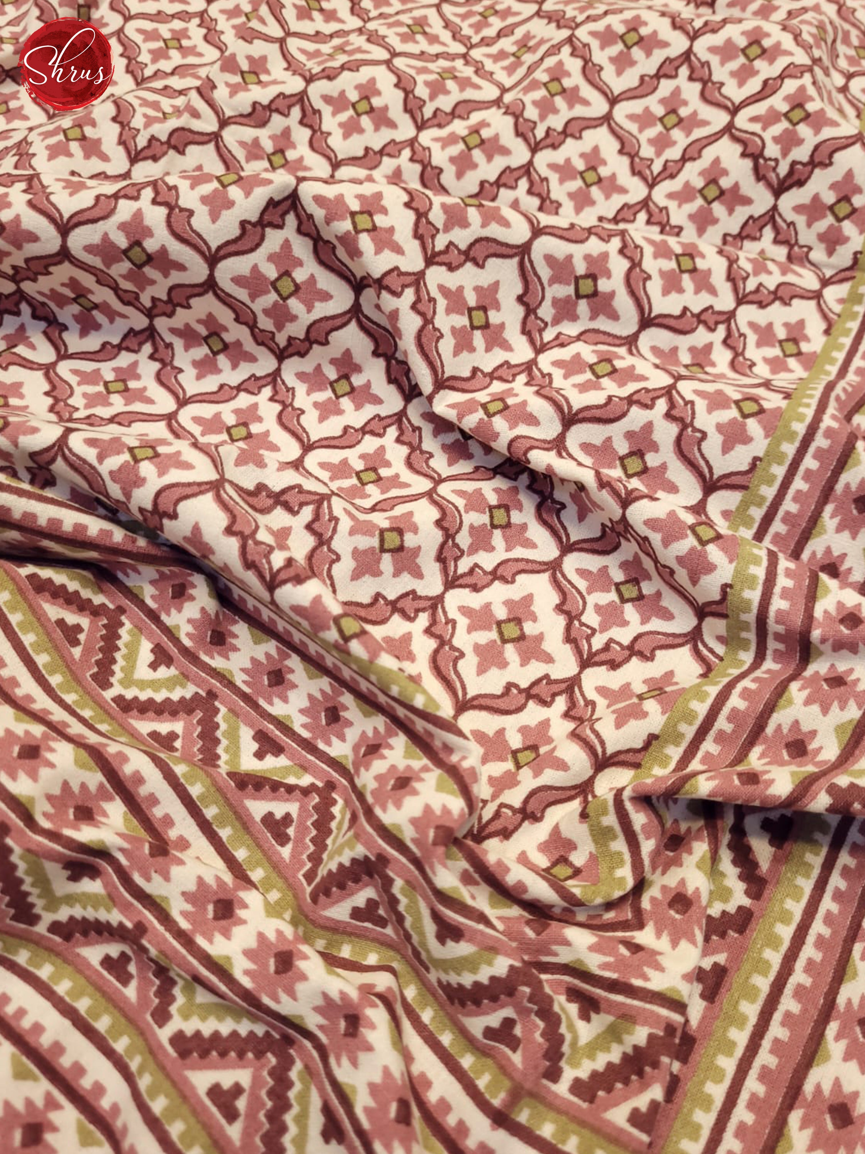 Cream & Pink- Jaipuri printed Double Bed Spread