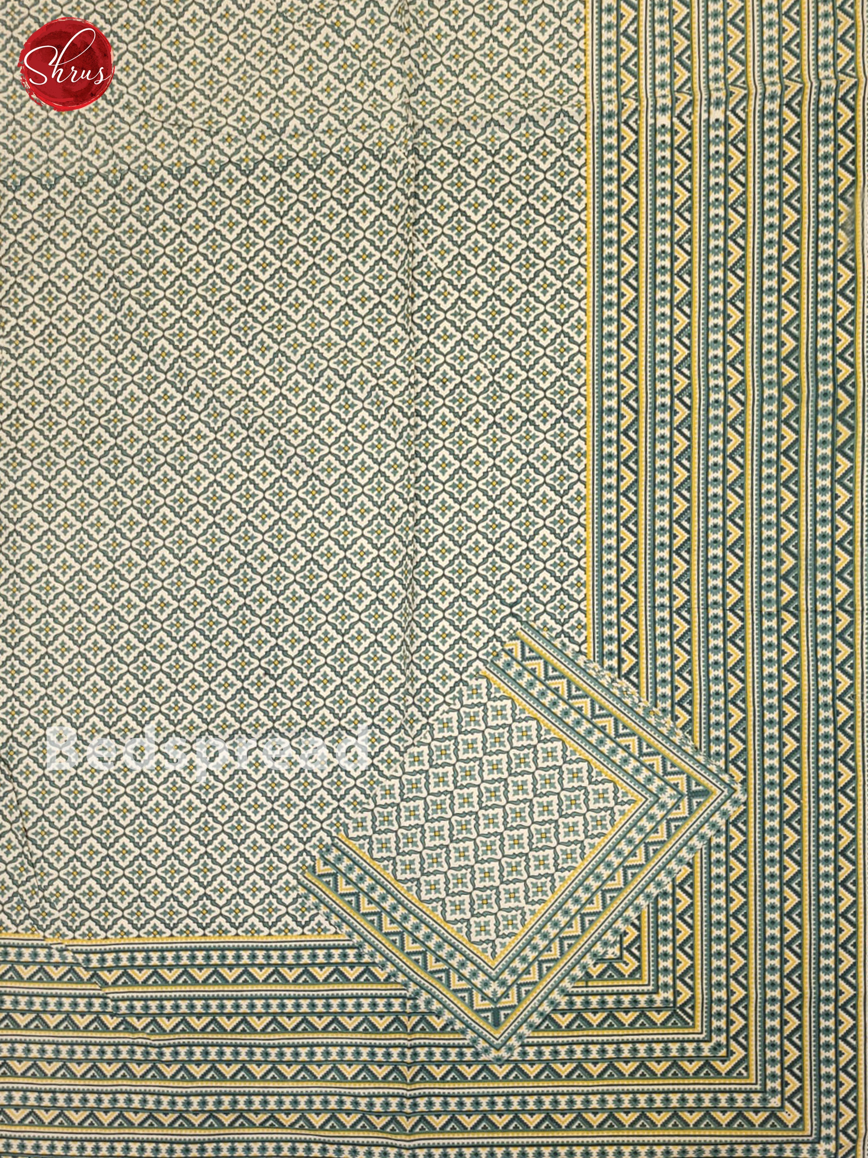 Cream & Blue - Jaipuri Printed Double Bed Spread