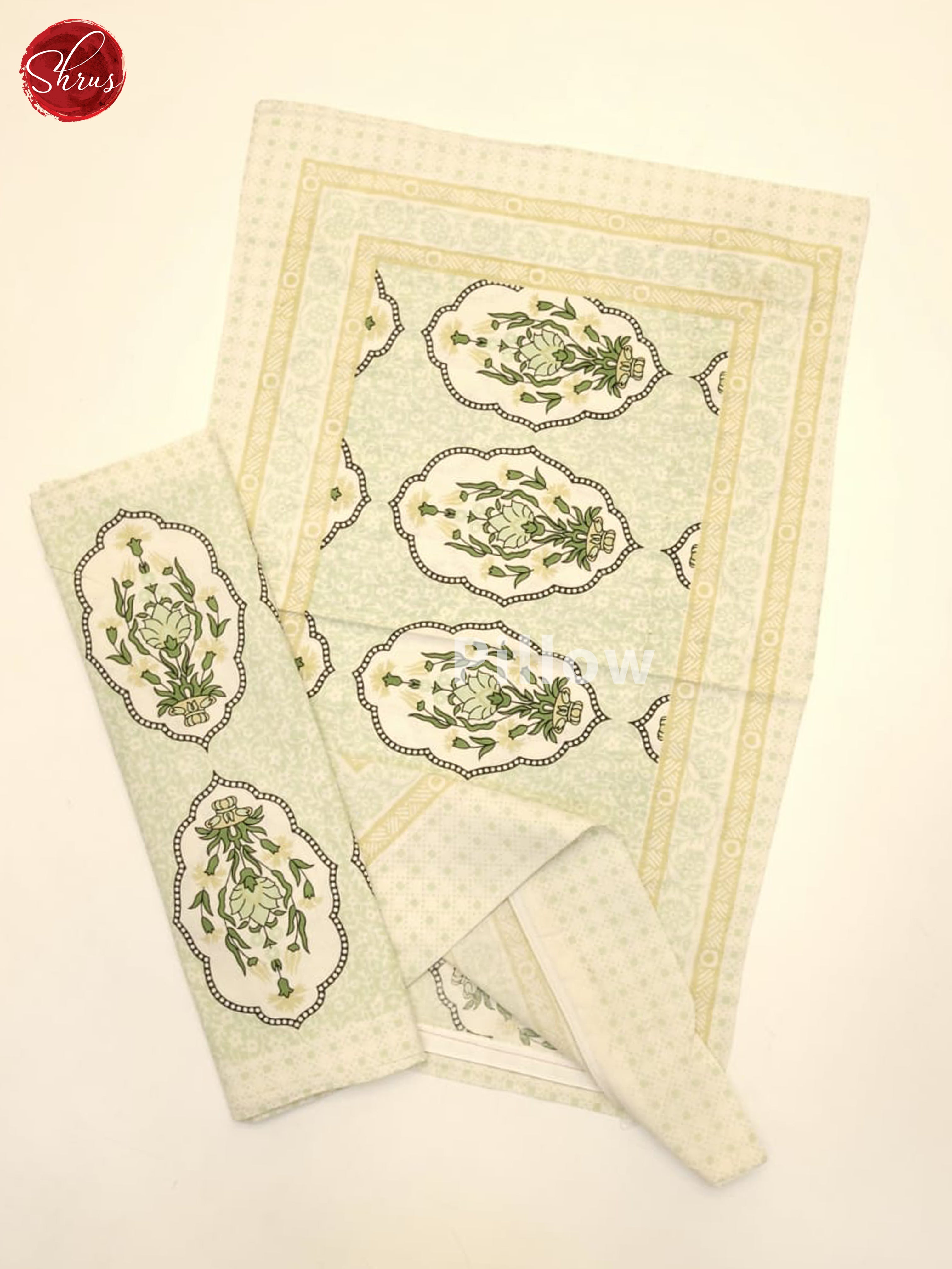 Cream & Green- Jaipuri Printed Double Bed Spread