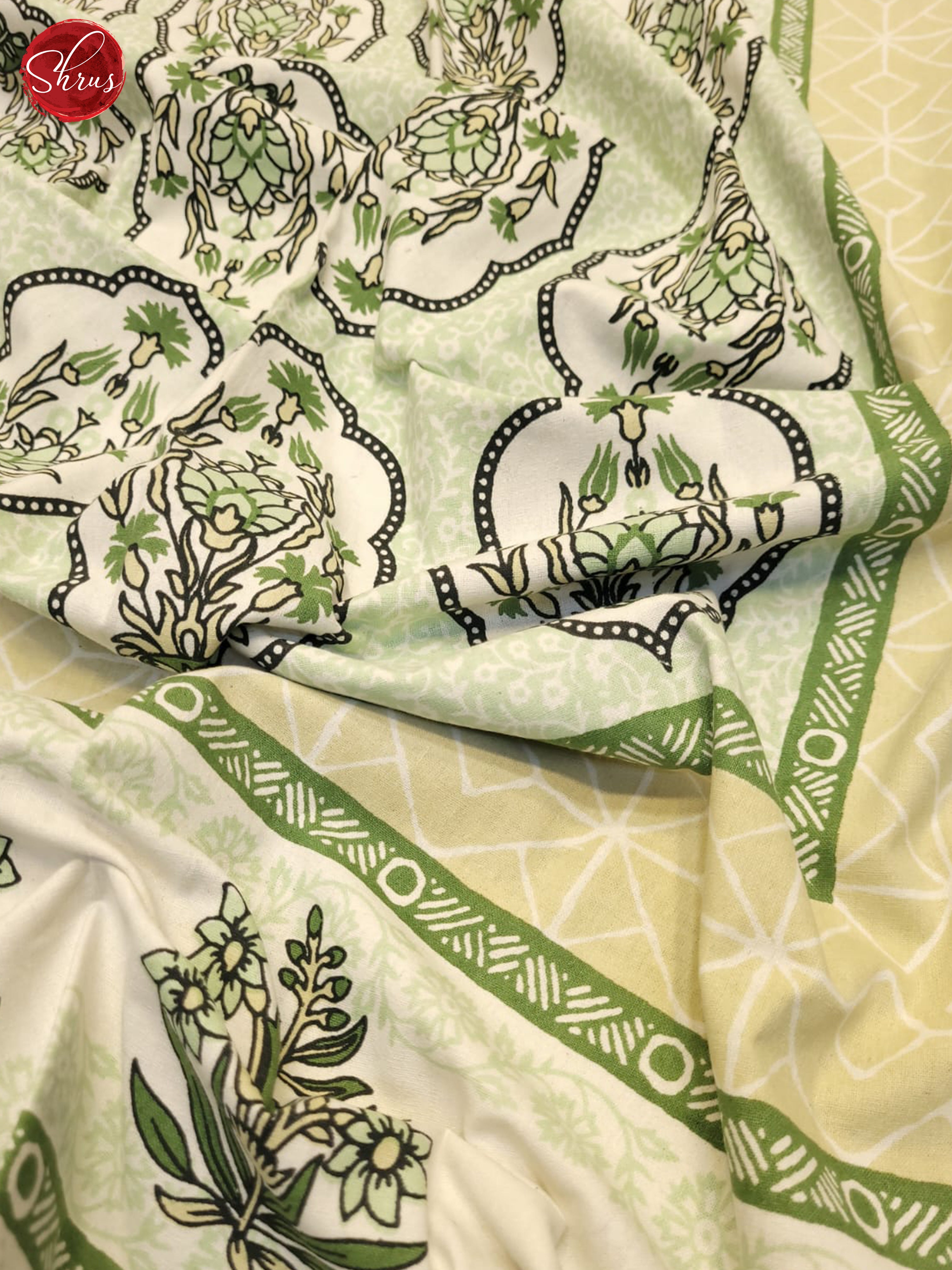 Cream & Green- Jaipuri Printed Double Bed Spread