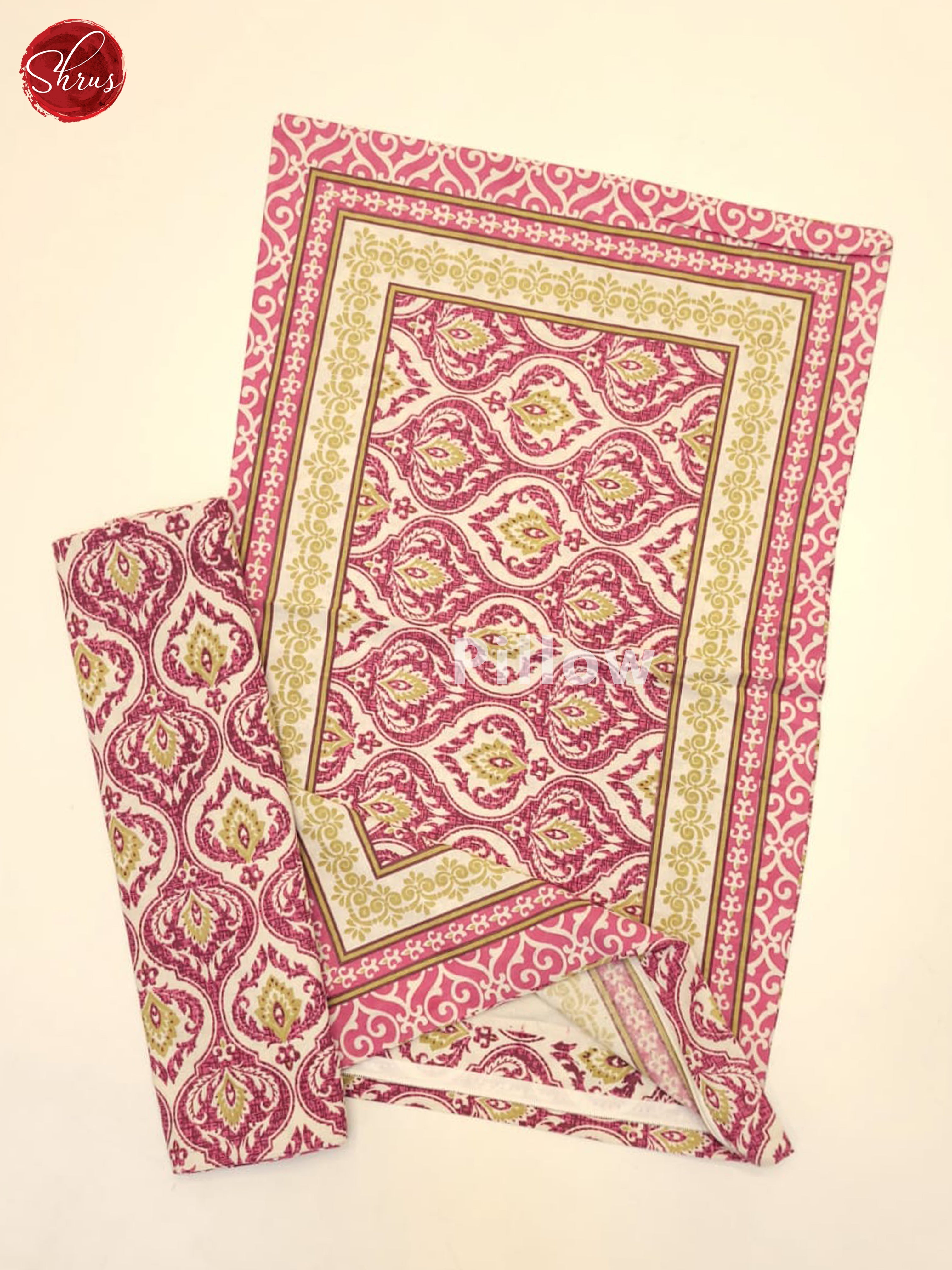 Cream & Pink- Jaipuri Printed Double Bed Spread