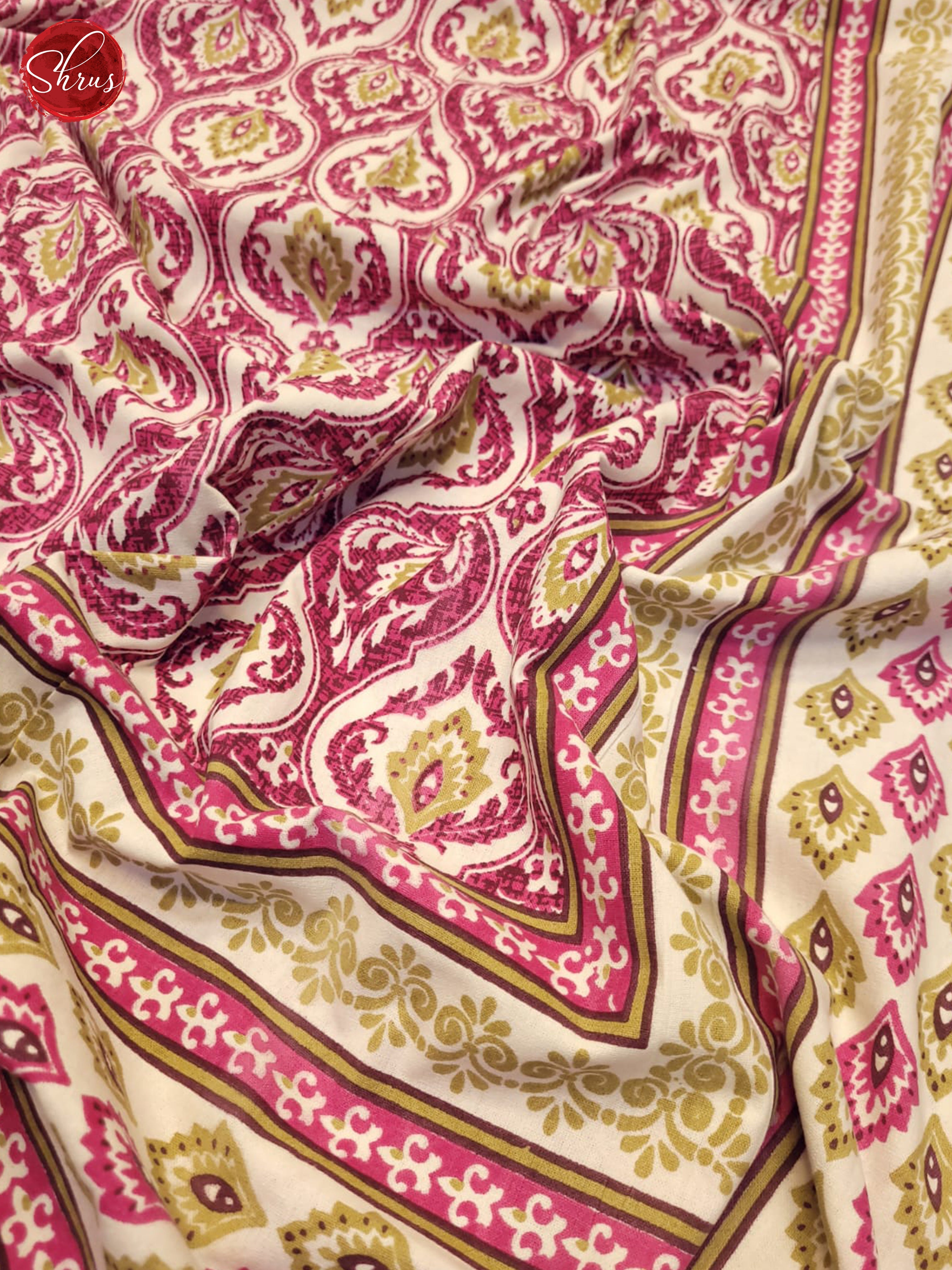 Cream & Pink- Jaipuri Printed Double Bed Spread