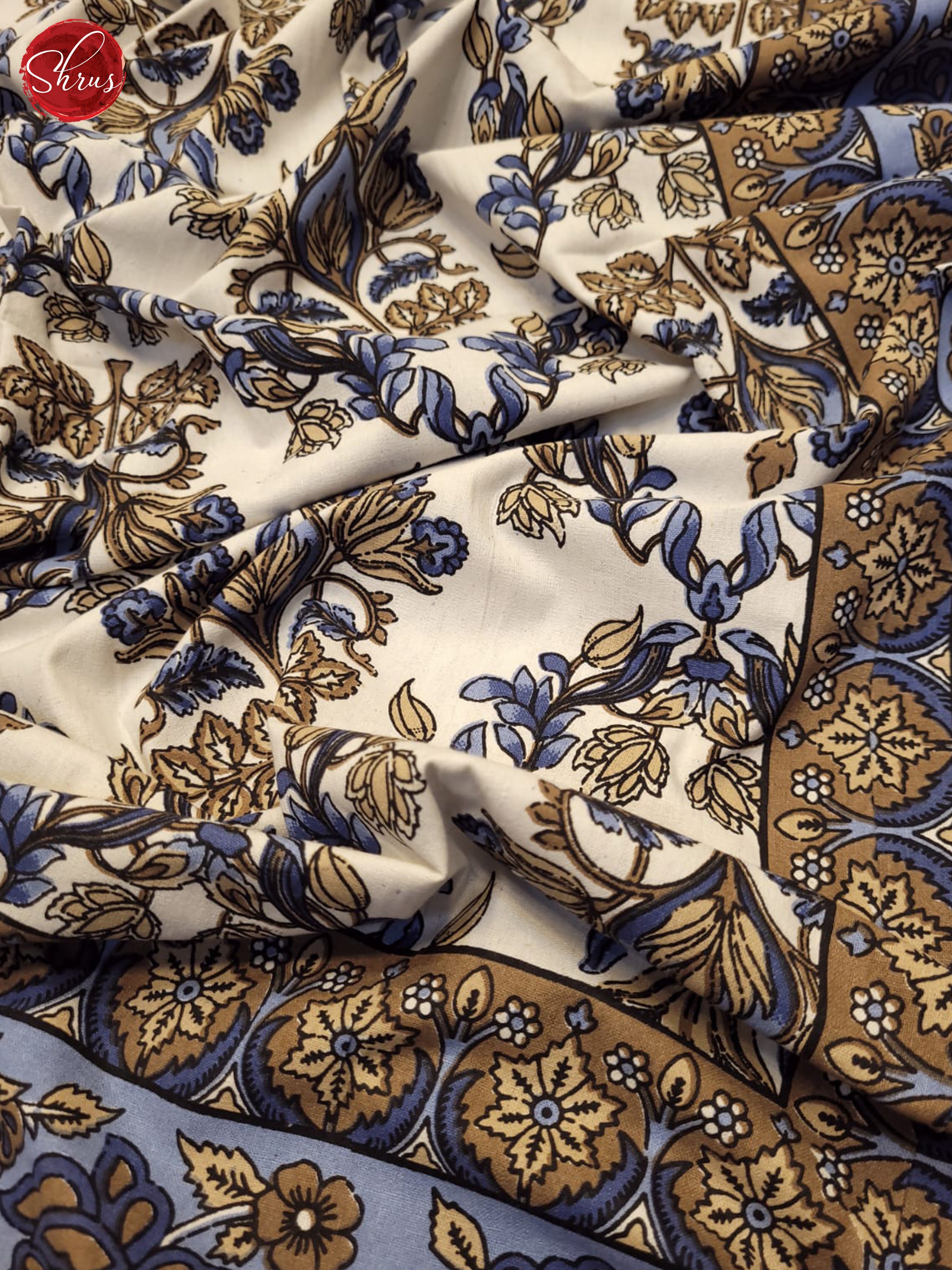 Cream & Blue- Jaipuri Printed Double Bed Spread