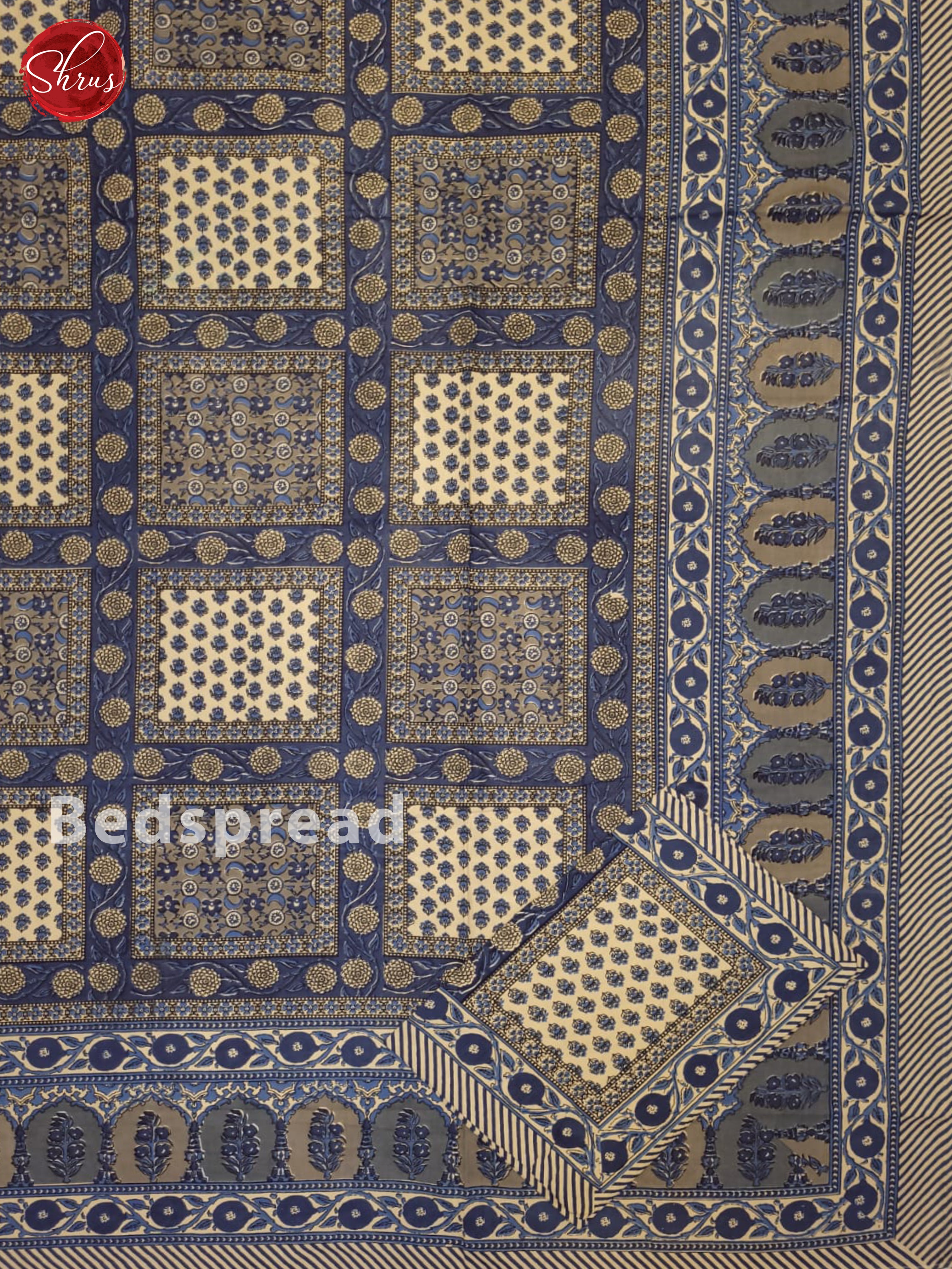 Blue & Grey - Jaipuri Printed Double Bed Spread
