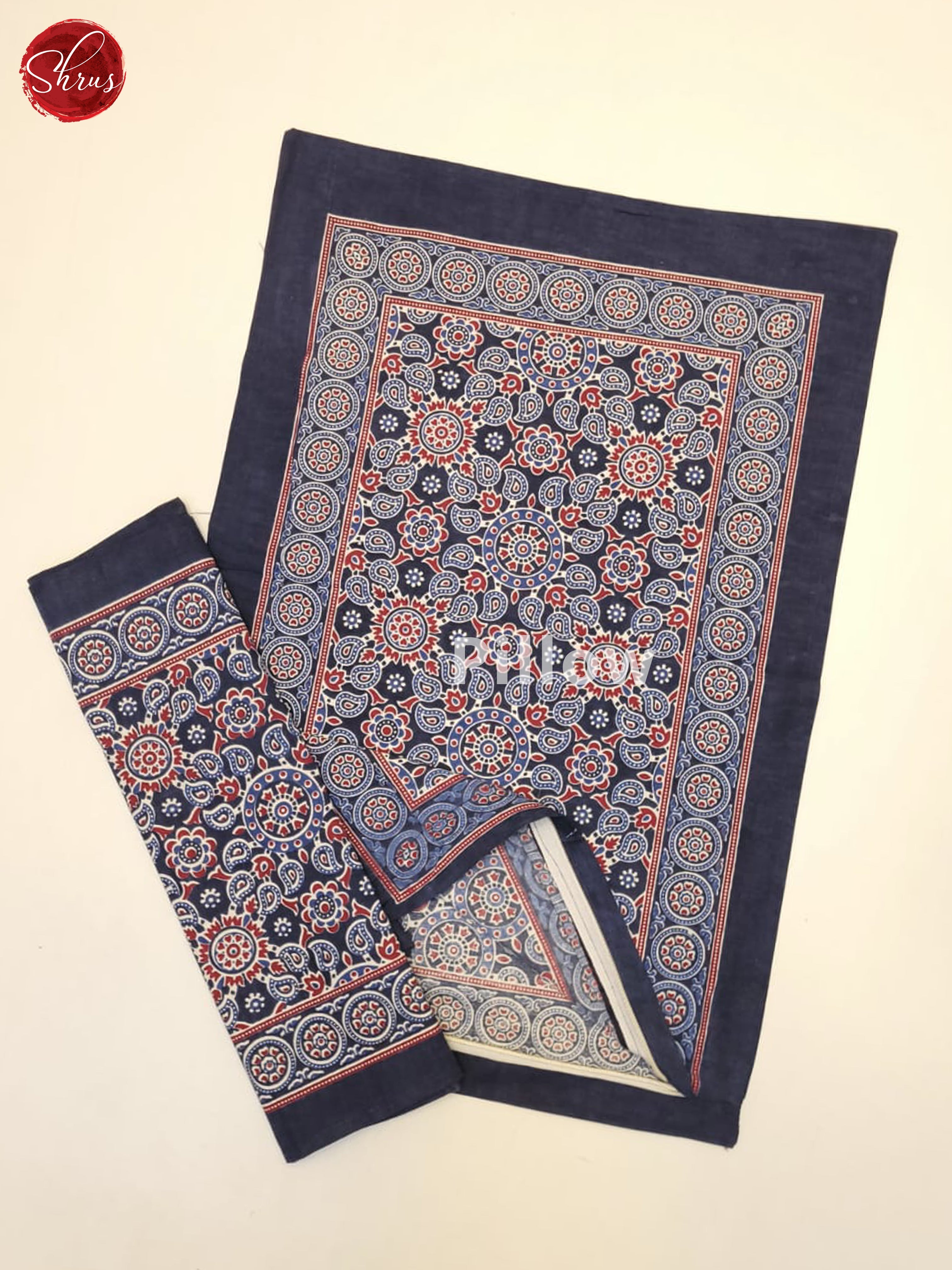 Blue  & Red - Jaipuri Printed Double Bed spread