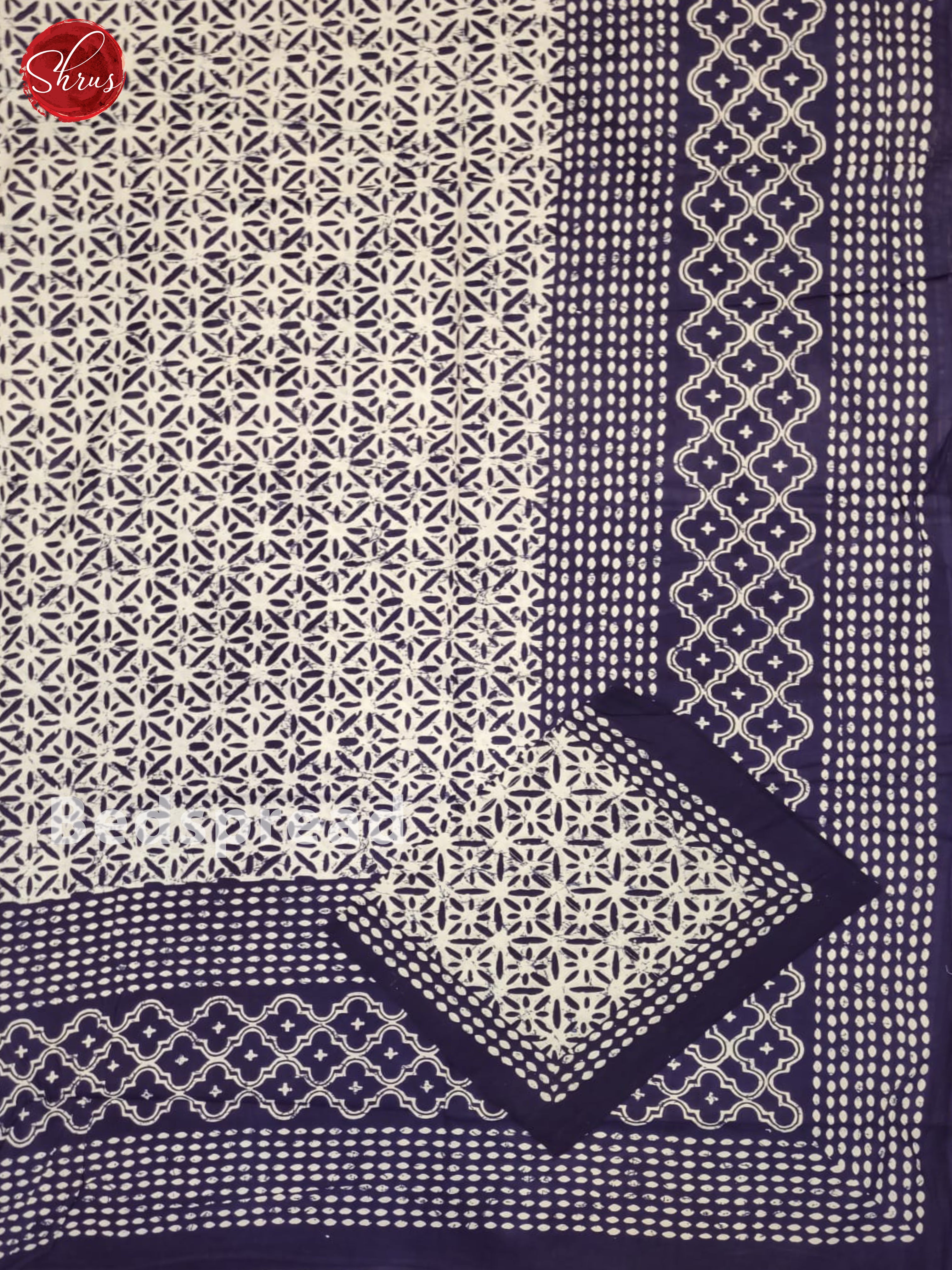 Cream & Blue - Jaipuri Printed Double Bed Spread