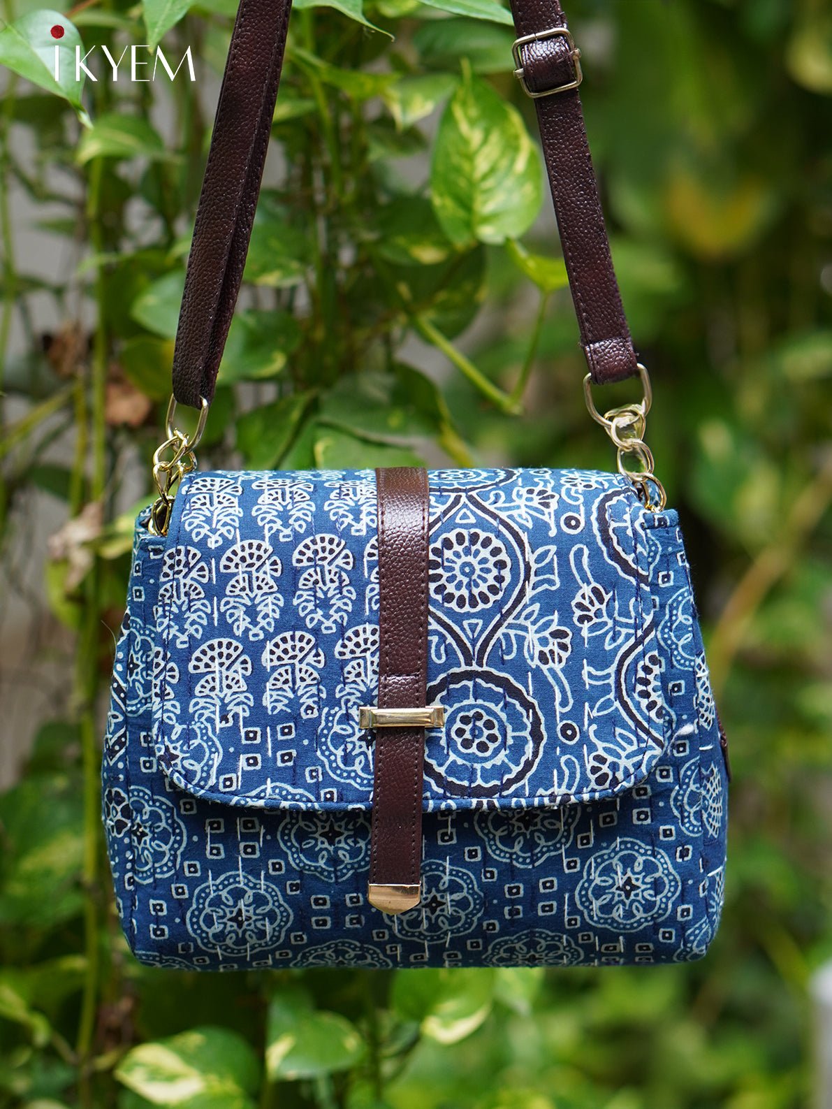 Blue & brown- Ajrakh hand bag