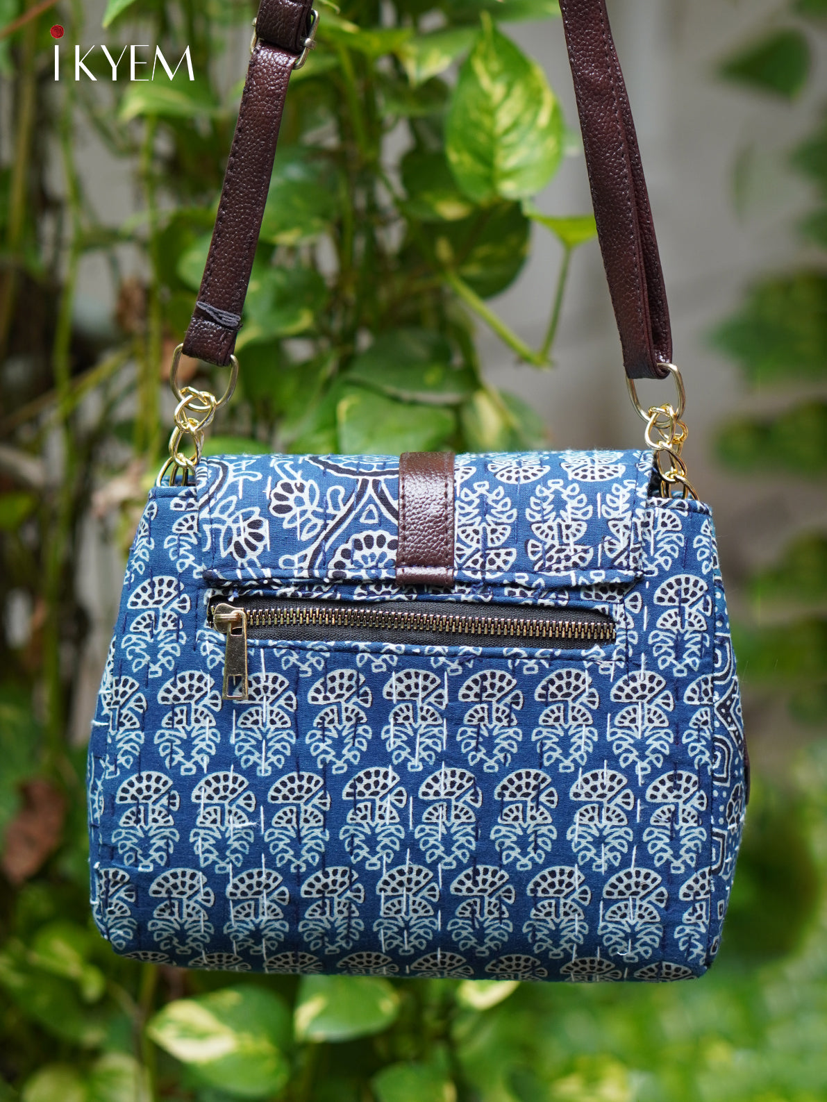 Blue & brown- Ajrakh hand bag