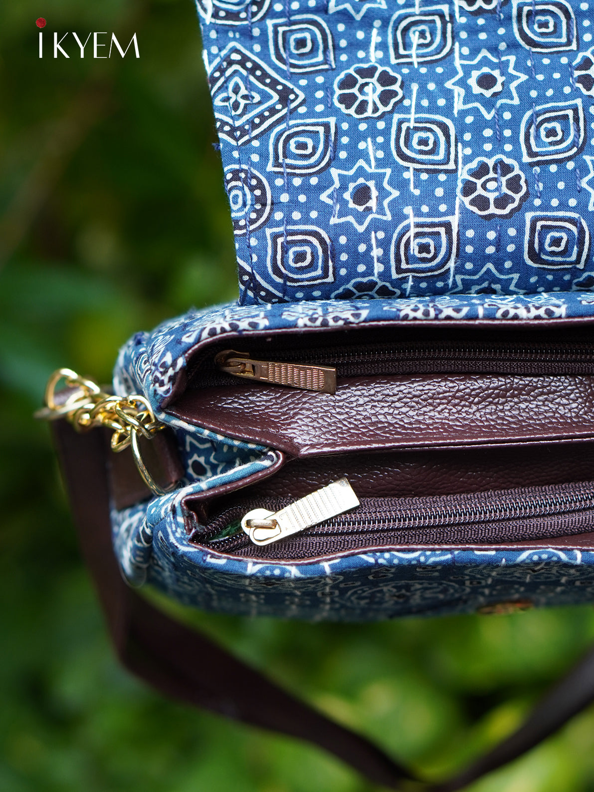 Blue & brown- Ajrakh hand bag