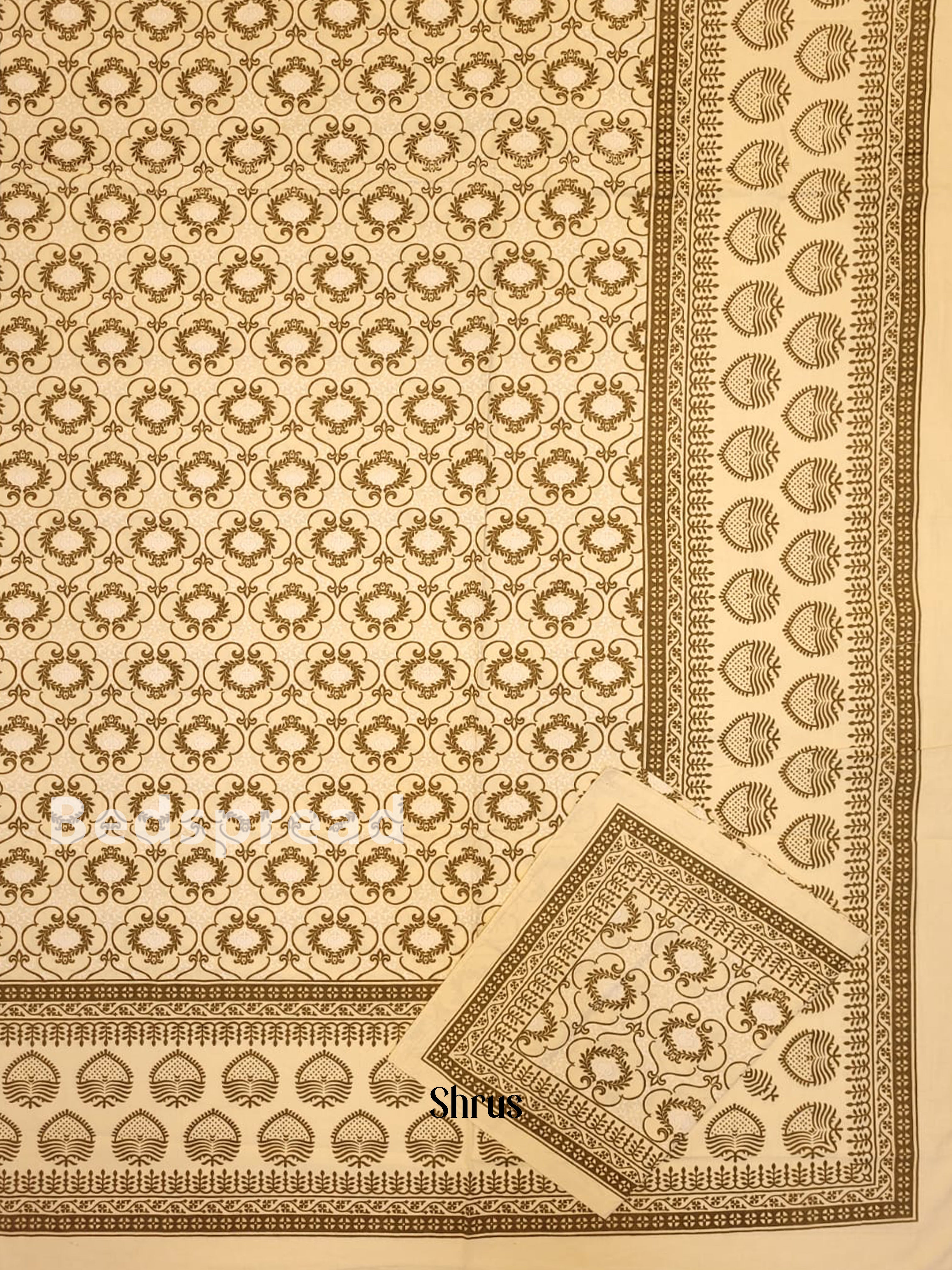 Beige & Mehandi Green -  Bed Spreads