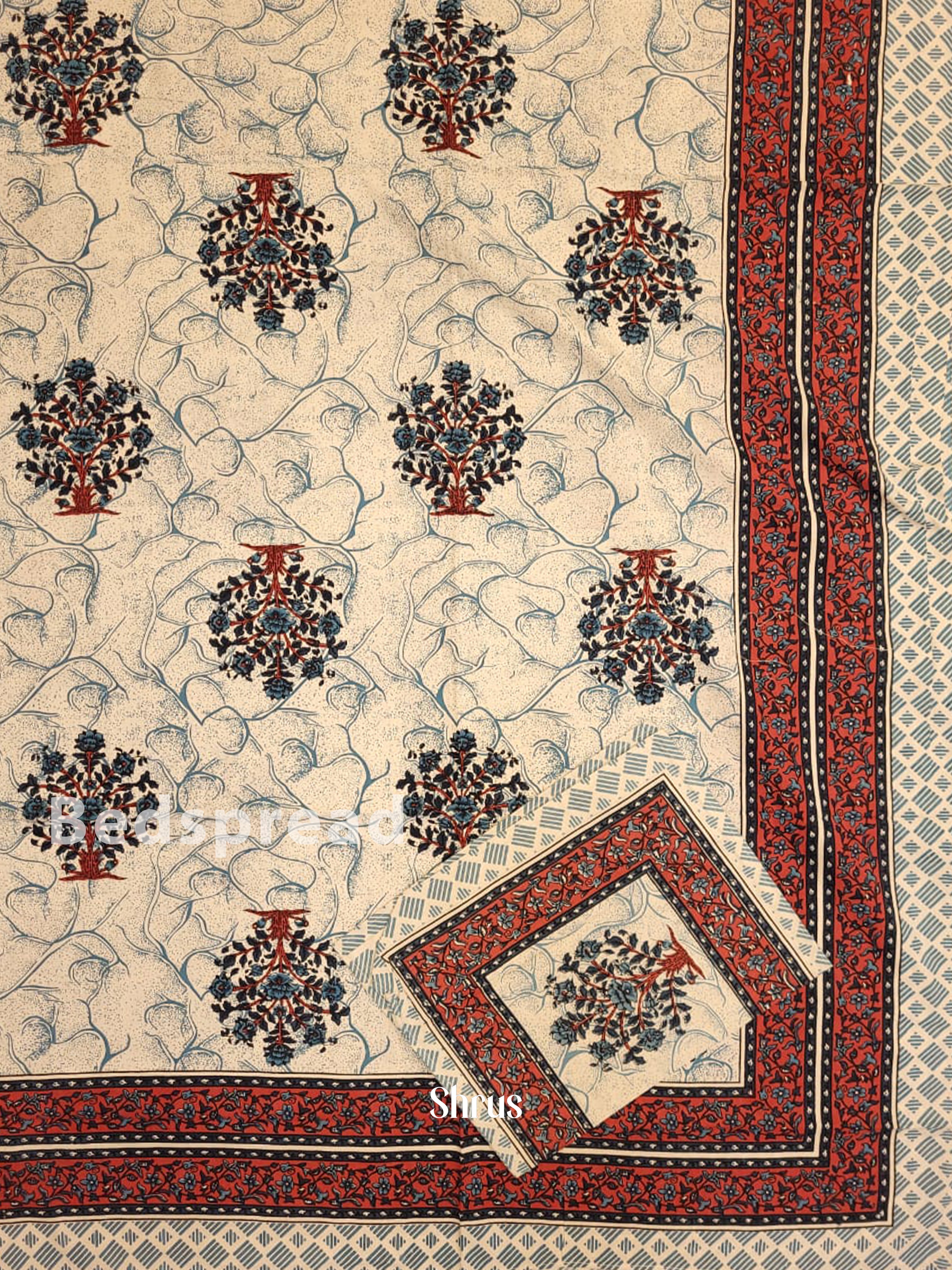 Cream & Red  - Bed Spreads