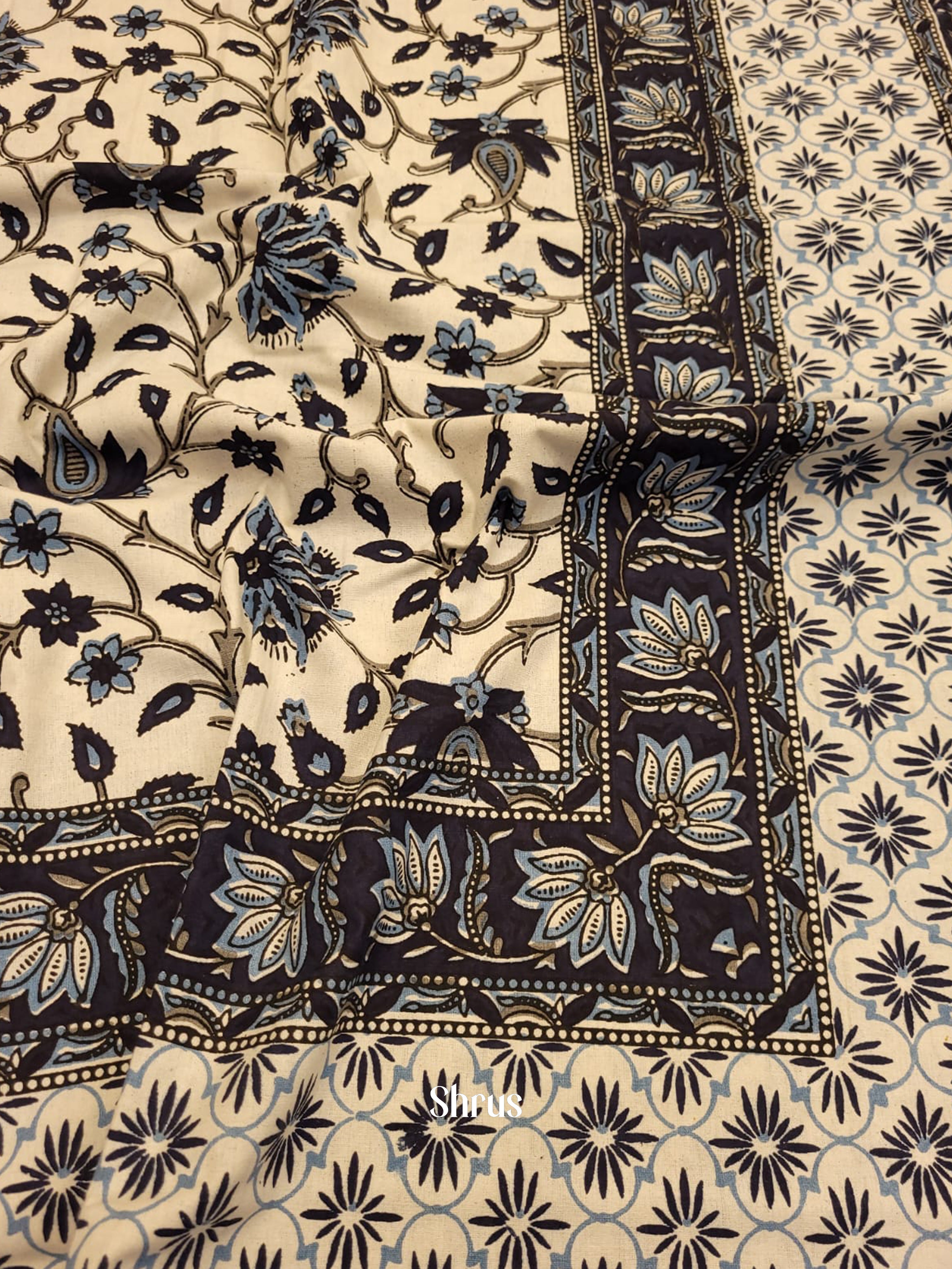 Cream & Indigo Blue - Bed Spreads