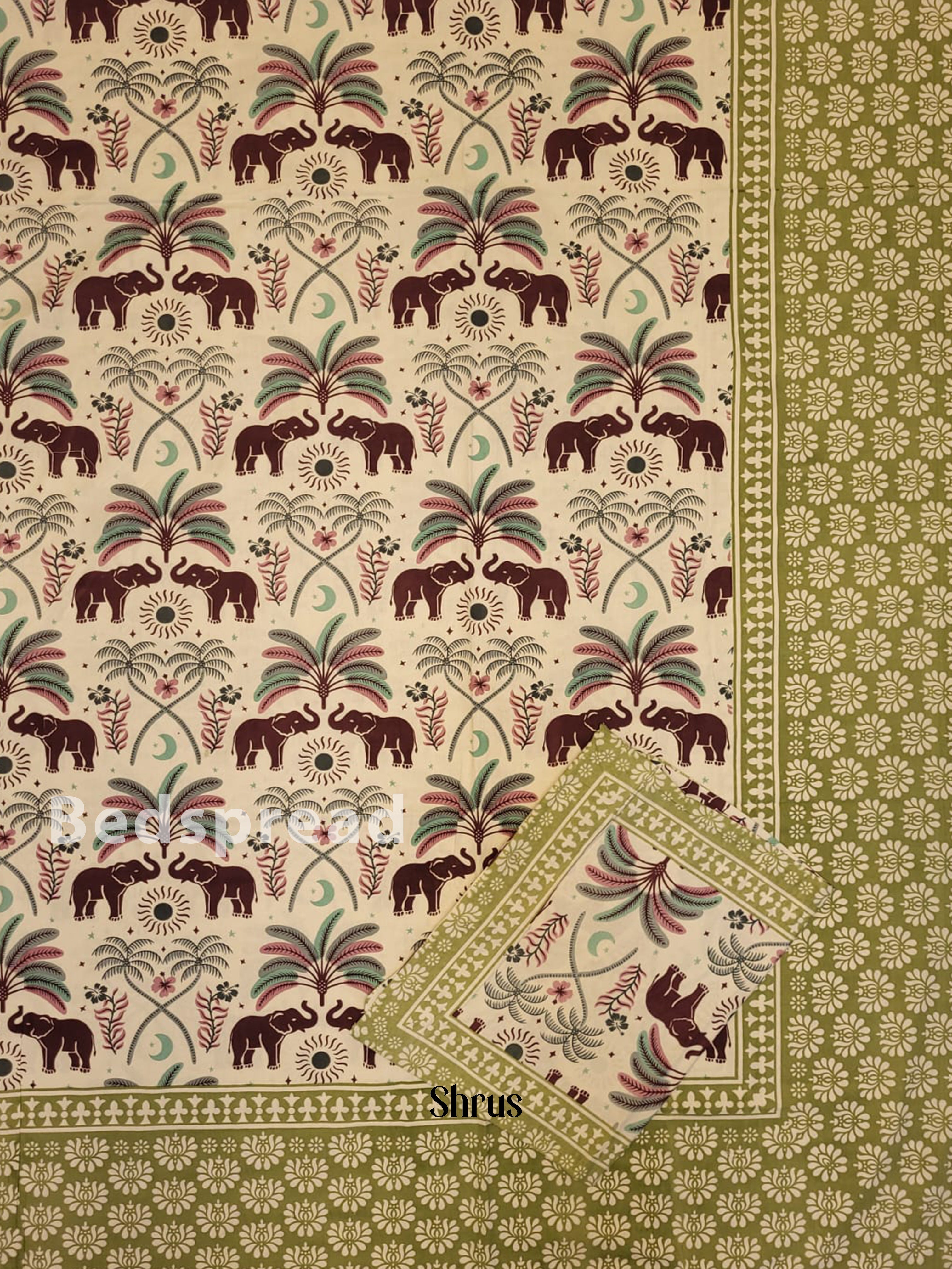 Cream  & Green -  Bed Spreads