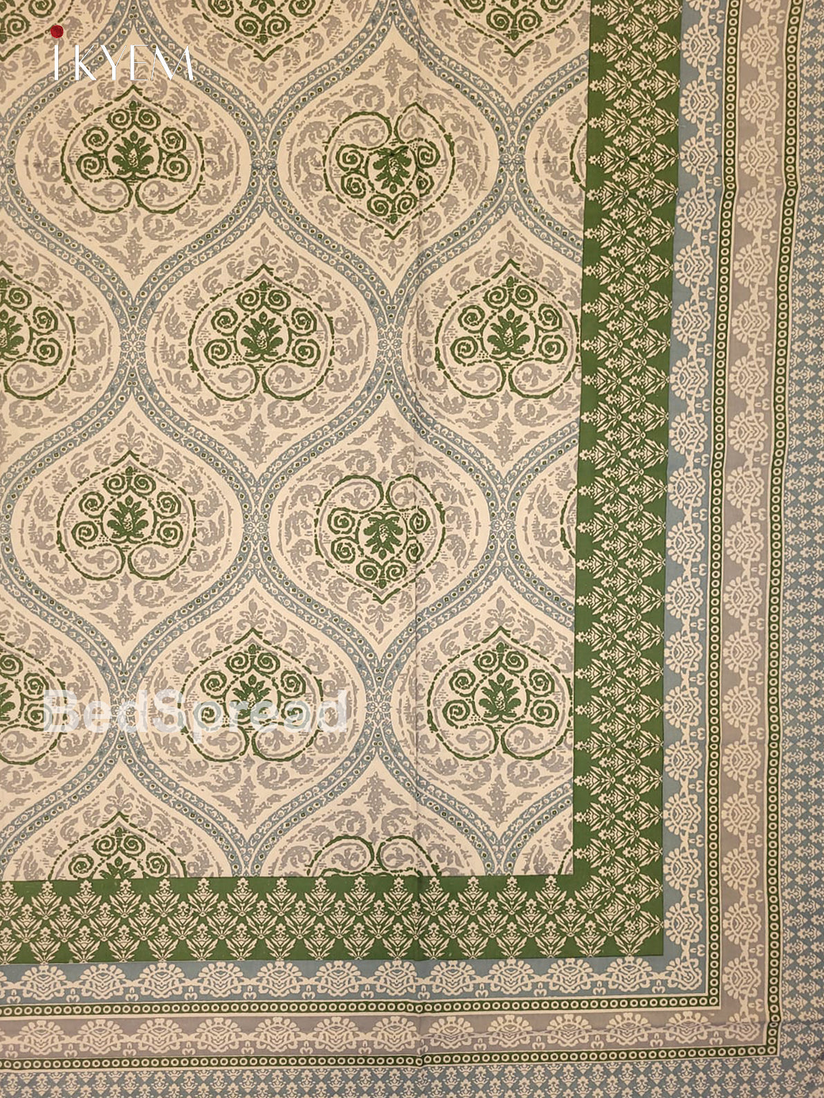 Cream and Green - Bed Spread