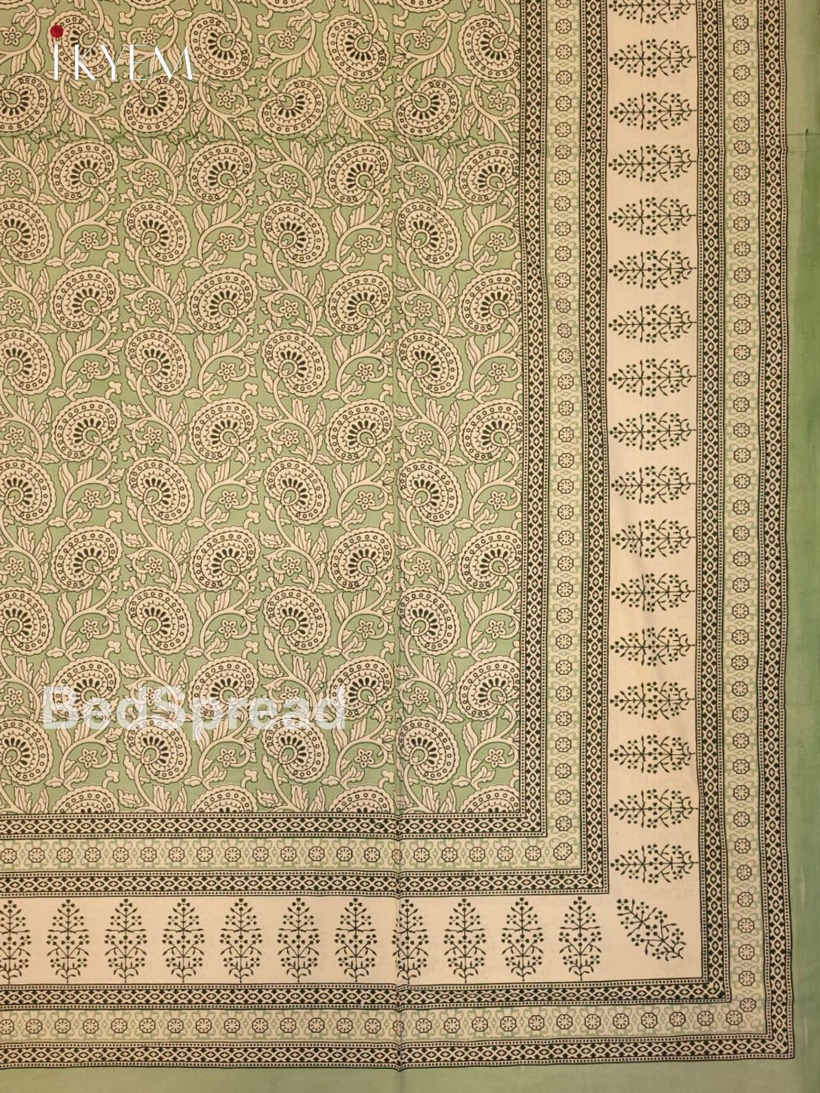 Cream & Green - Bed Spread