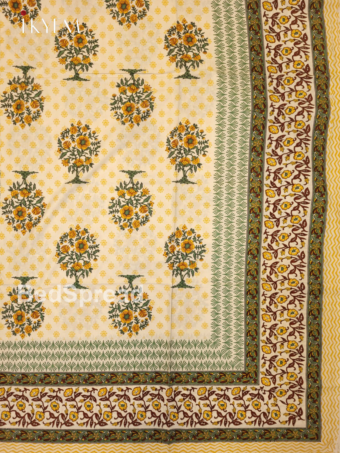 Cream & Green - Bed Spread