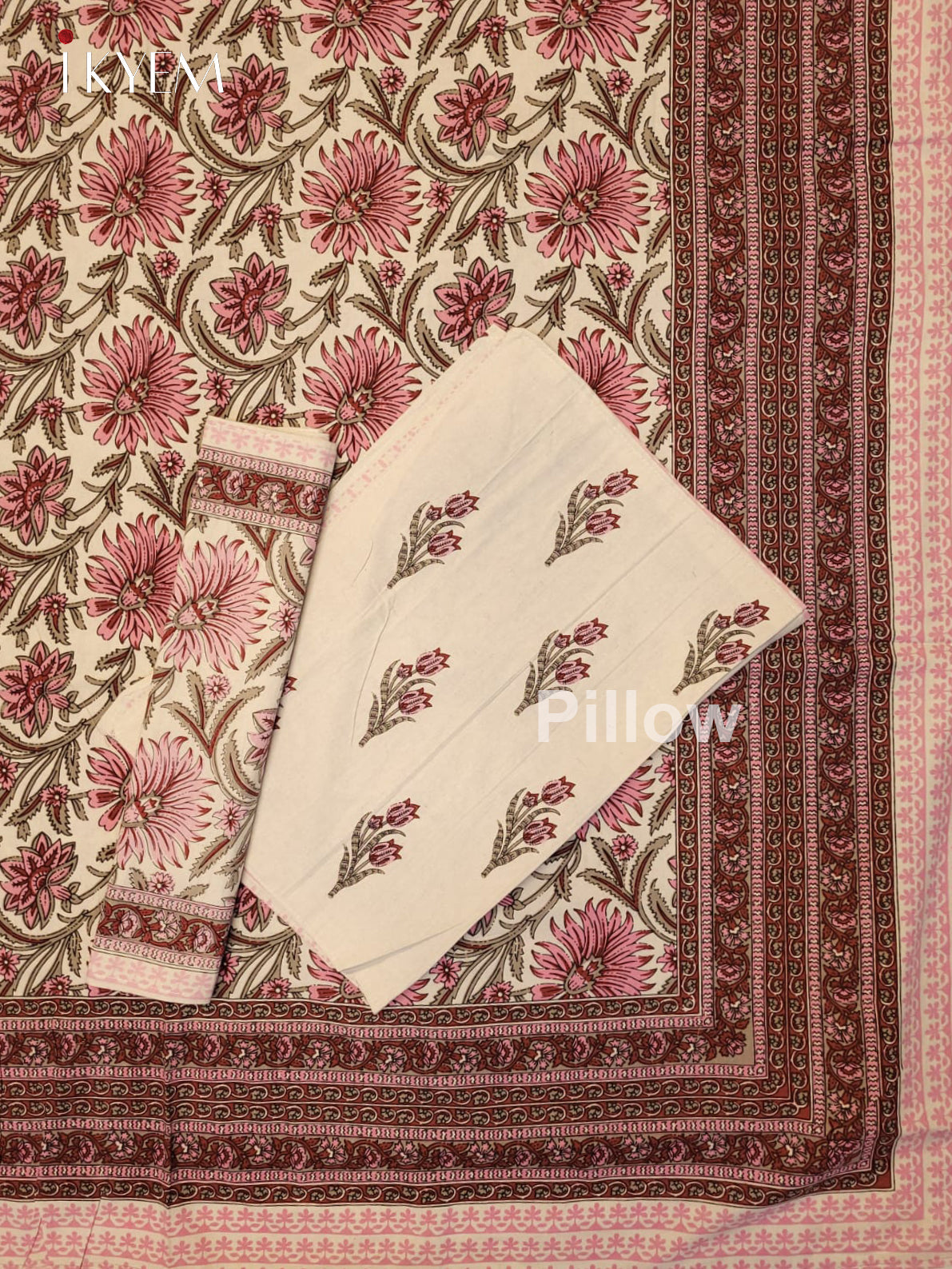 Cream & Pink  - Bed Spread