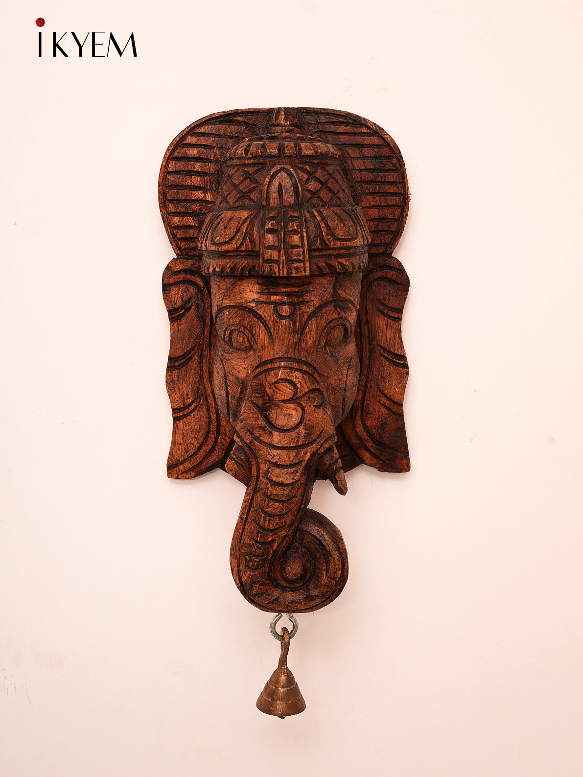 Wooden Ganesha Mask With Bell Wall Hanging