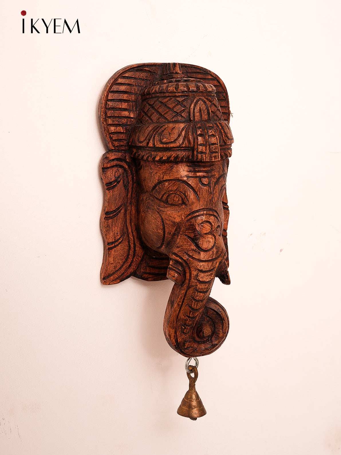 Wooden Ganesha Mask With Bell Wall Hanging