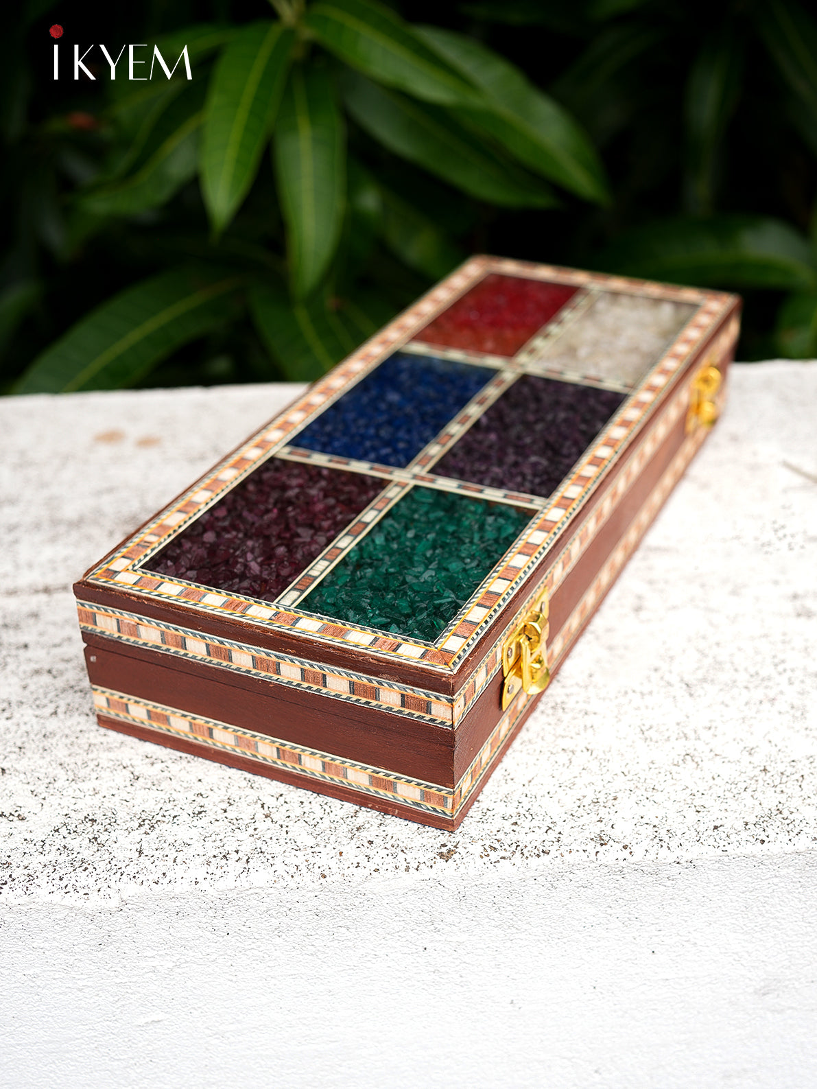 Wooden Storage Box with pebbles