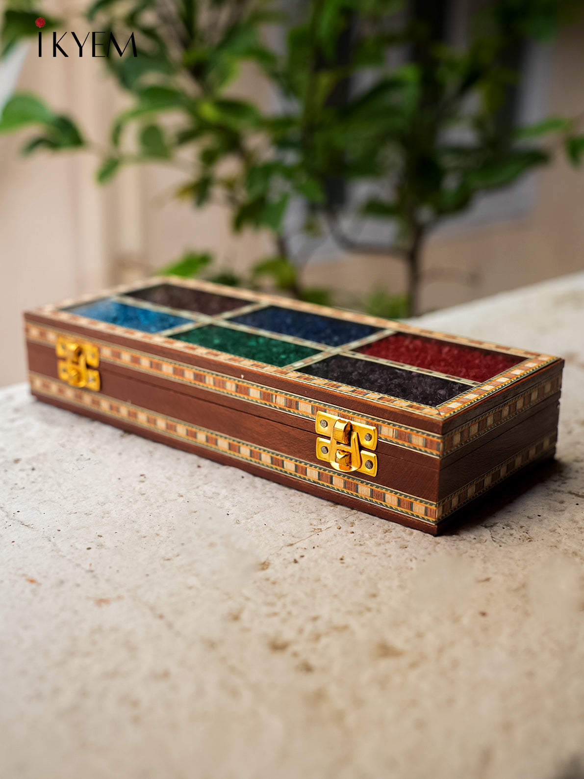 Wooden Storage Box With Pebbles