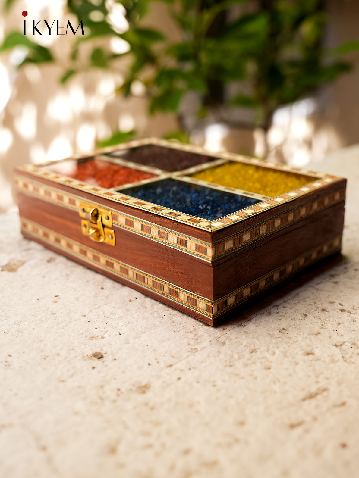 Wooden Storage Box With Pebbles