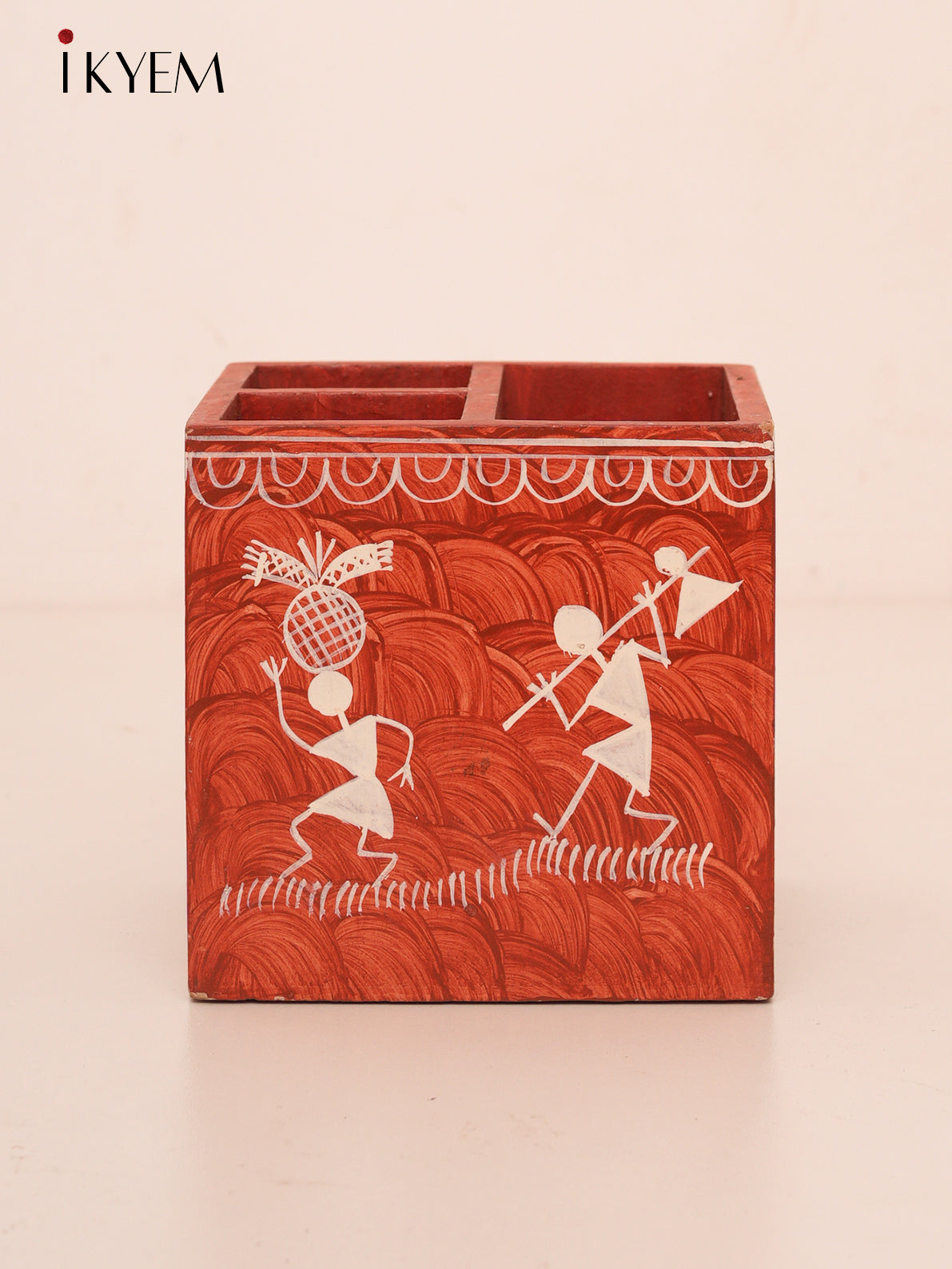 Warli Painted Pen Stand