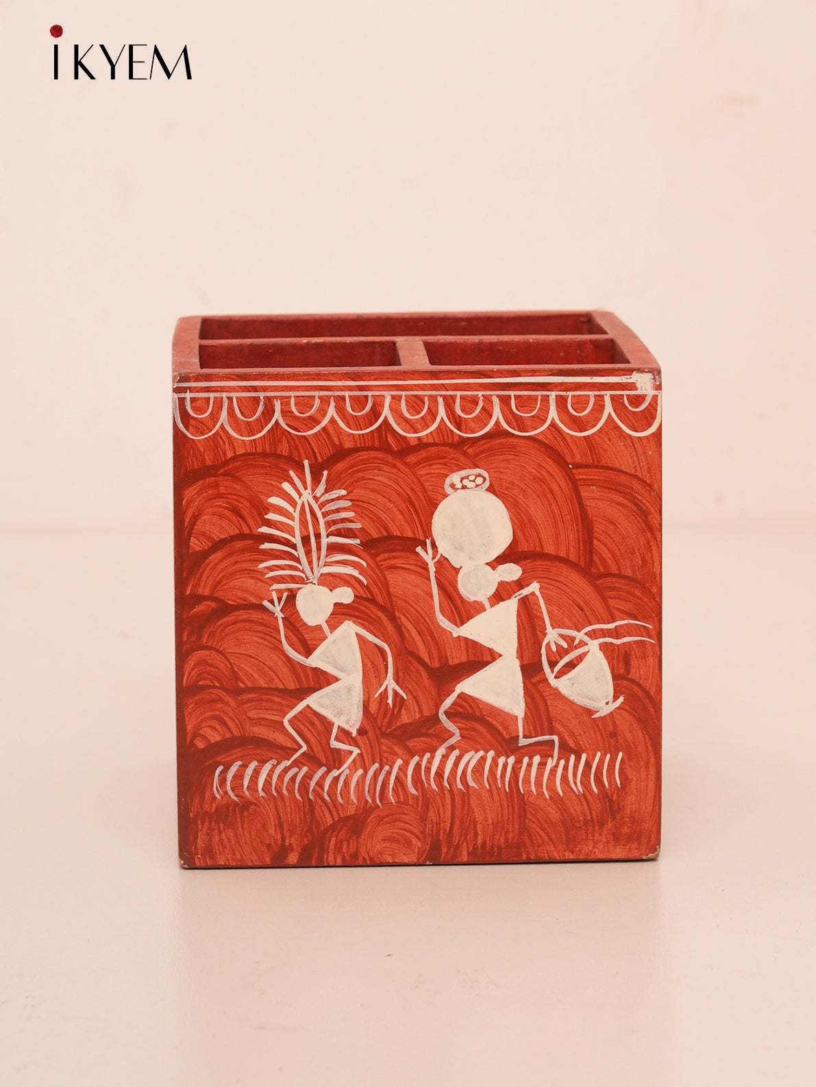 Warli Painted Pen Stand