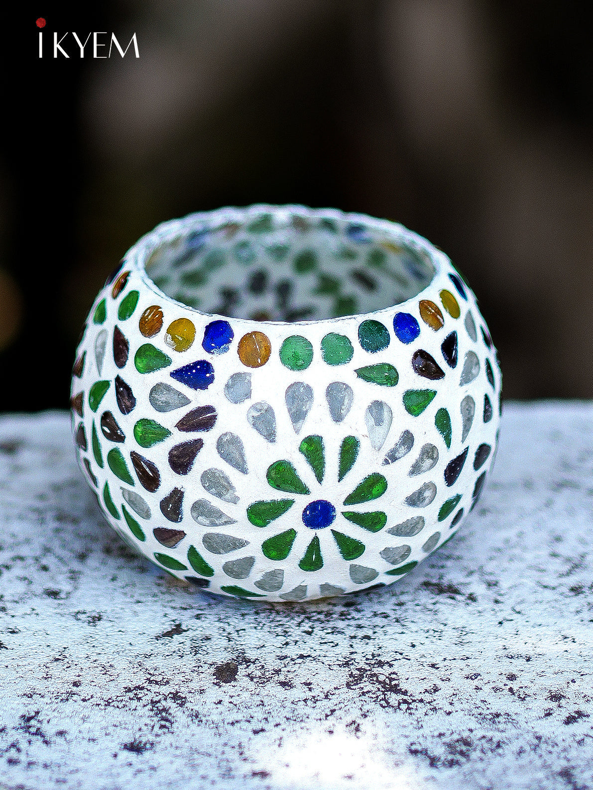 Mosaic Glass Floral TeaLight Candle Holder