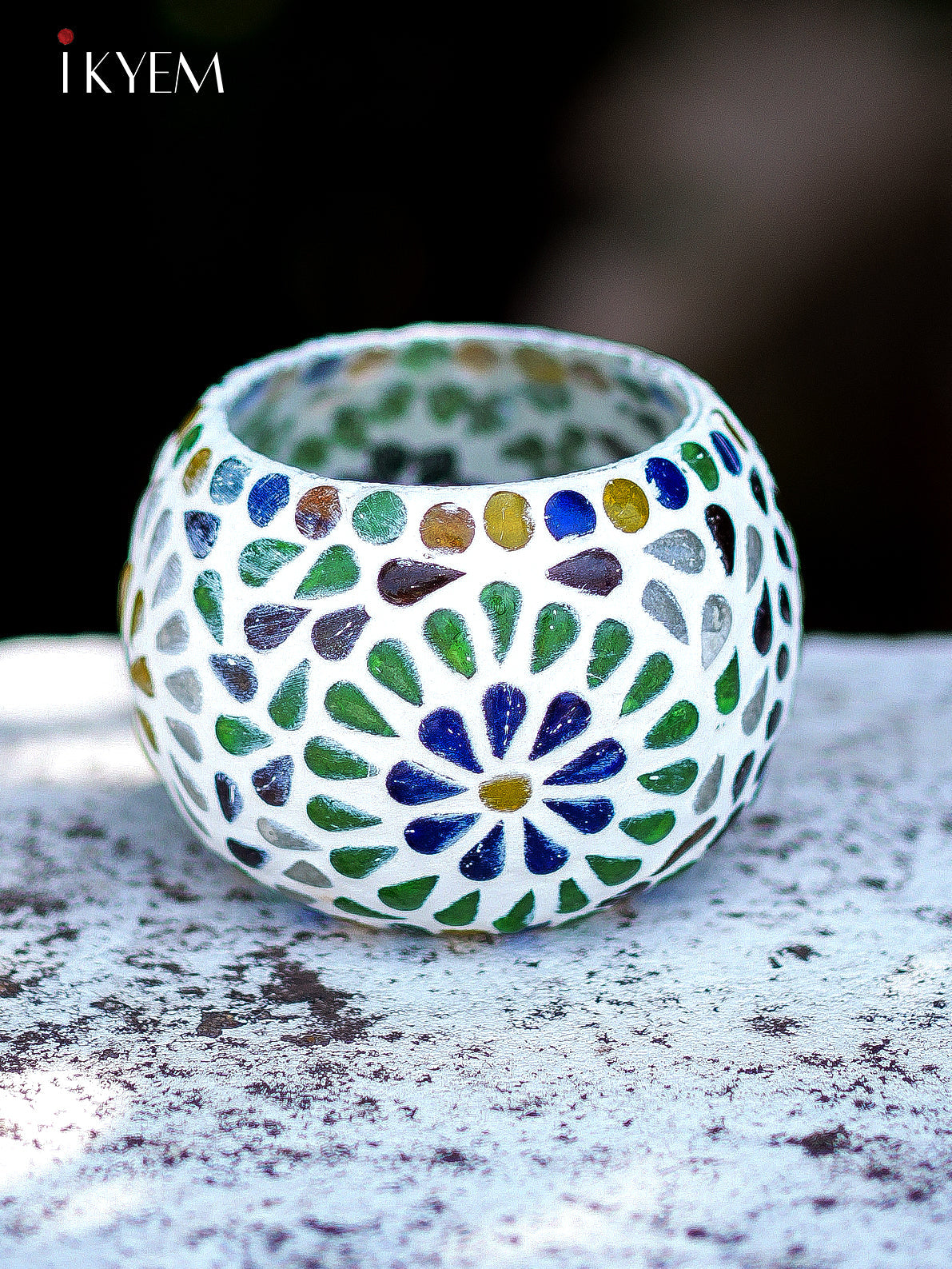 Mosaic Glass Floral TeaLight Candle Holder